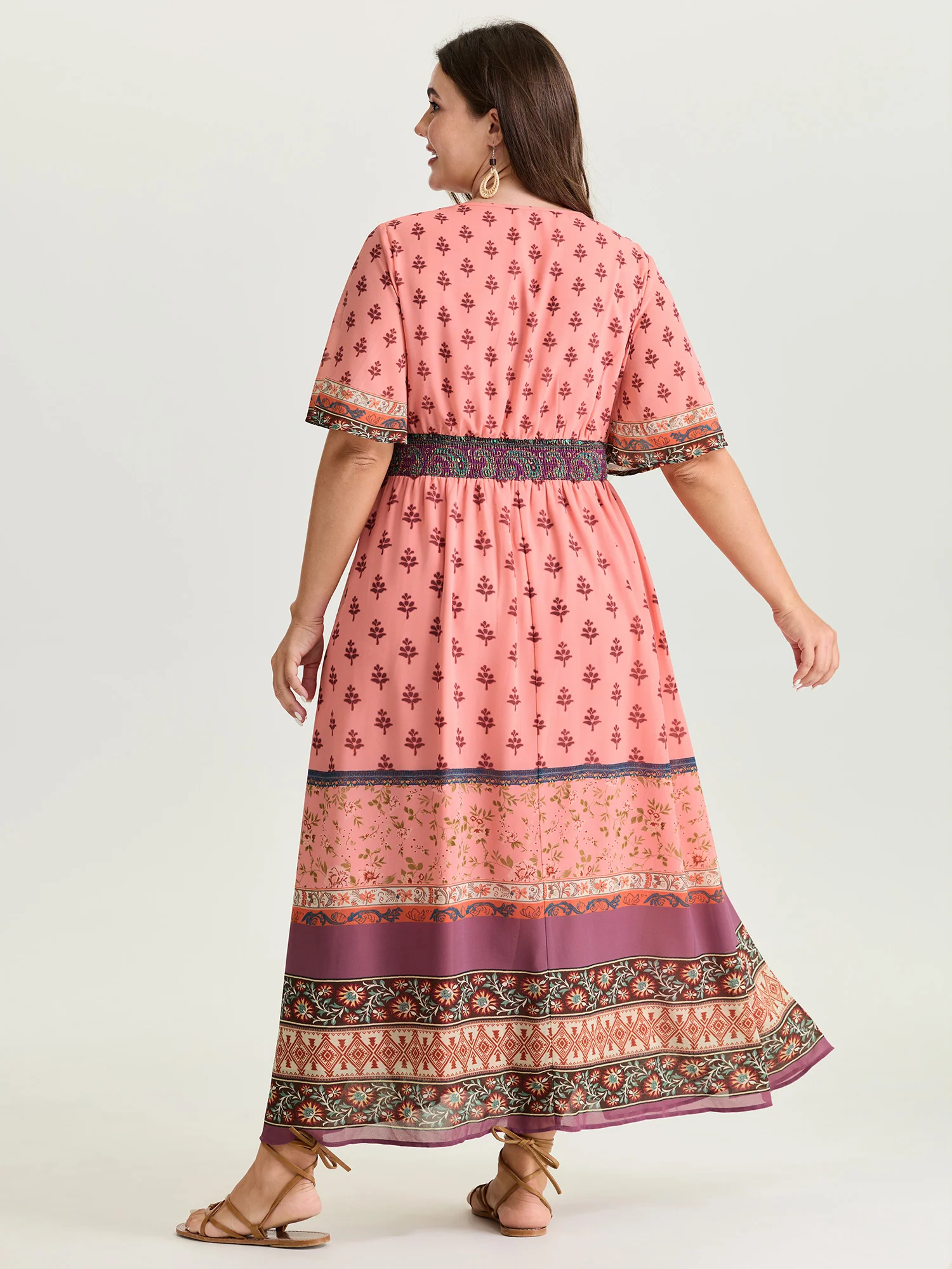 Colorful Floral Paisley Print V-Neck Maxi Dress - Image 4