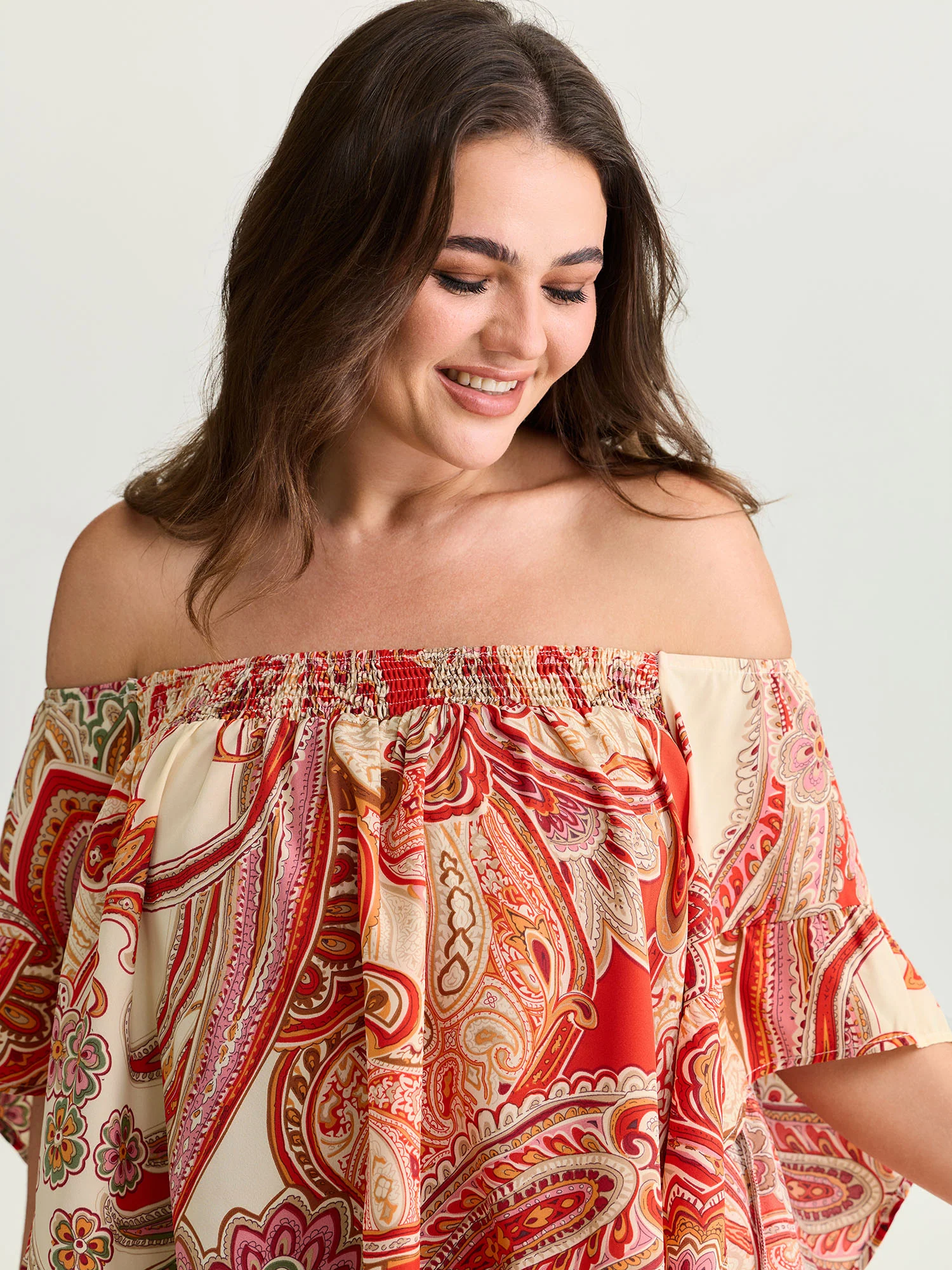 Colorful Paisley Print Off-Shoulder Blouse - Image 2