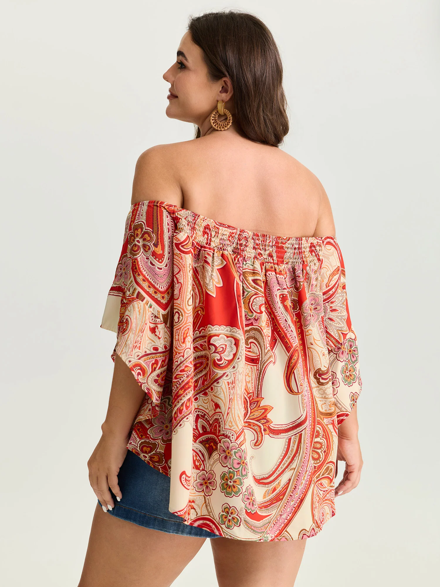 Colorful Paisley Print Off-Shoulder Blouse - Image 4