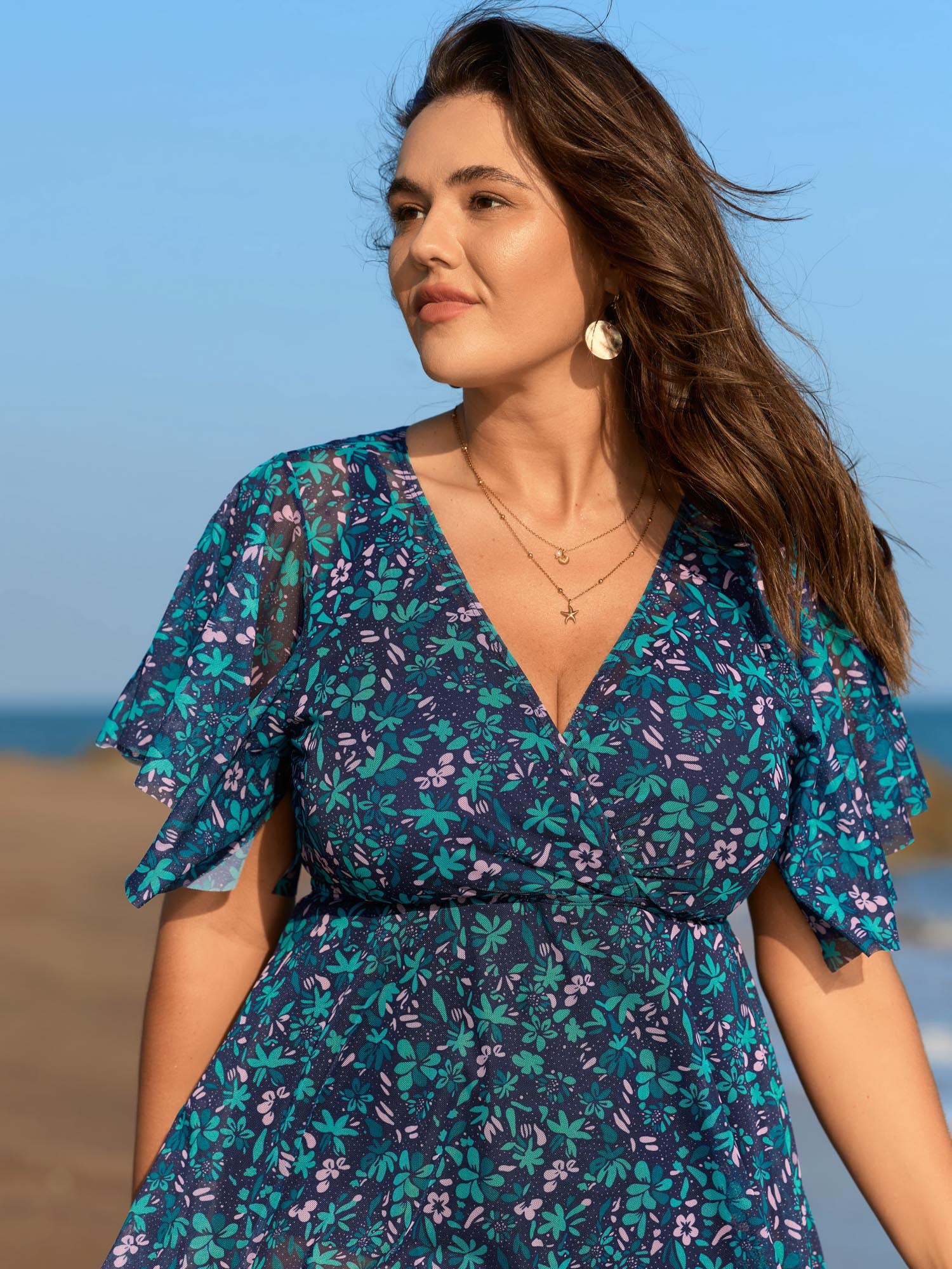 Colorful Sheer Floral Print Swim Dress - Image 2