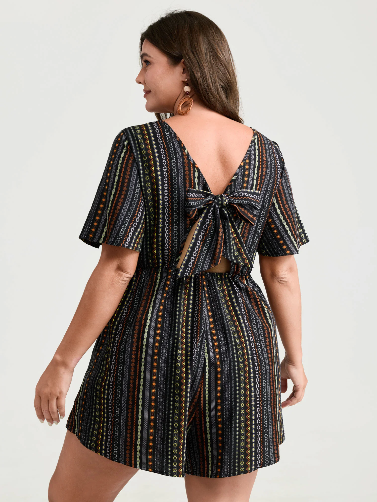 Colorful Stripes Back-Tie Cut-Out Romper - Image 4