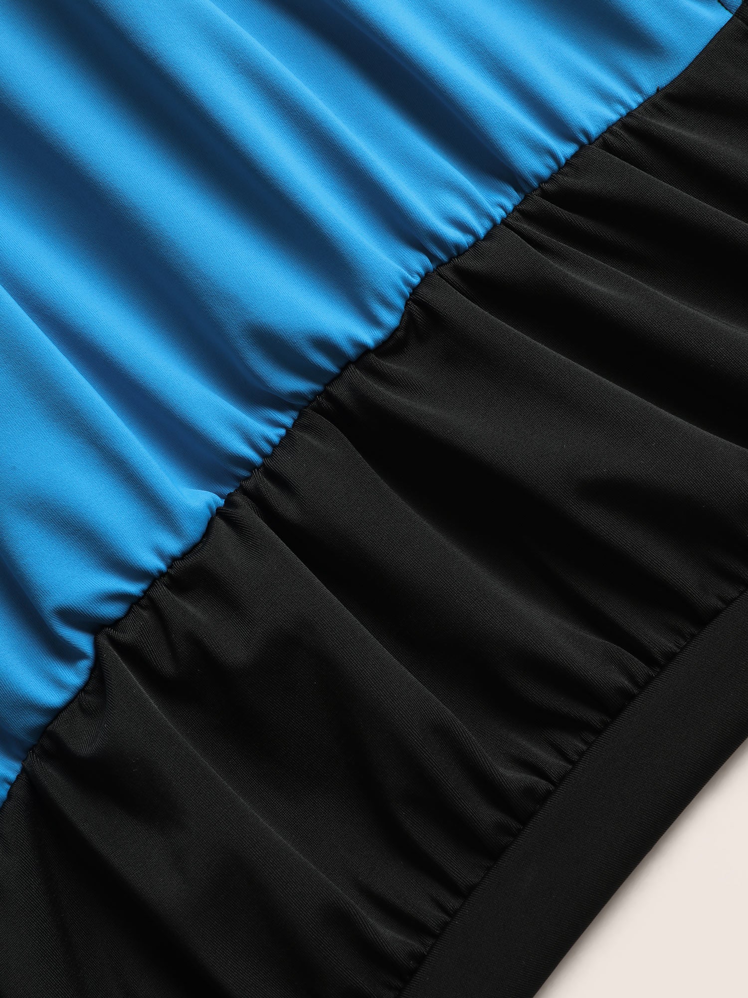 Contrast Patchwork Gathered Half Zip Swim Top - Image 6