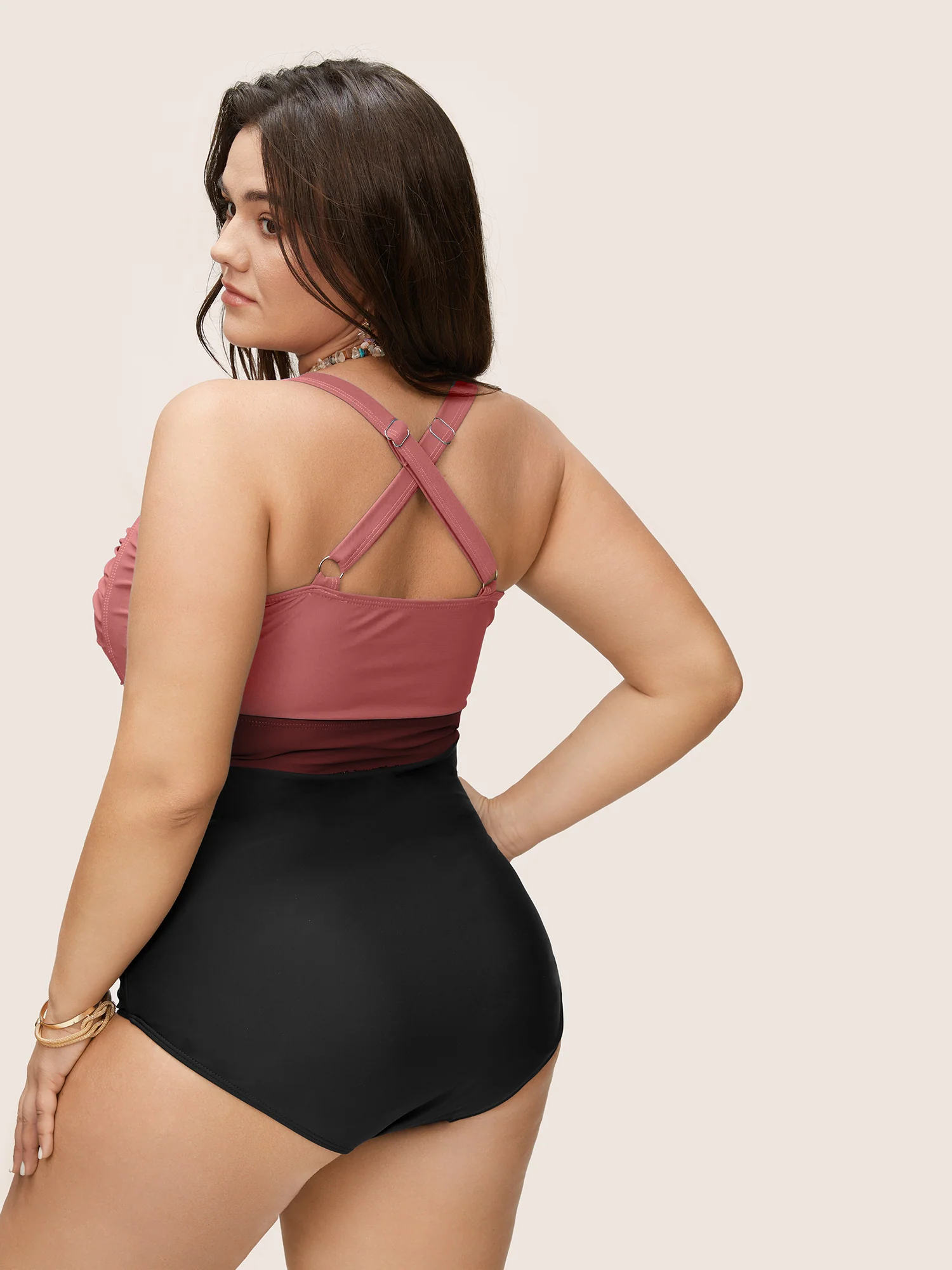 Contrast Twist Front Tummy-Control One Piece Swimsuit - Image 10