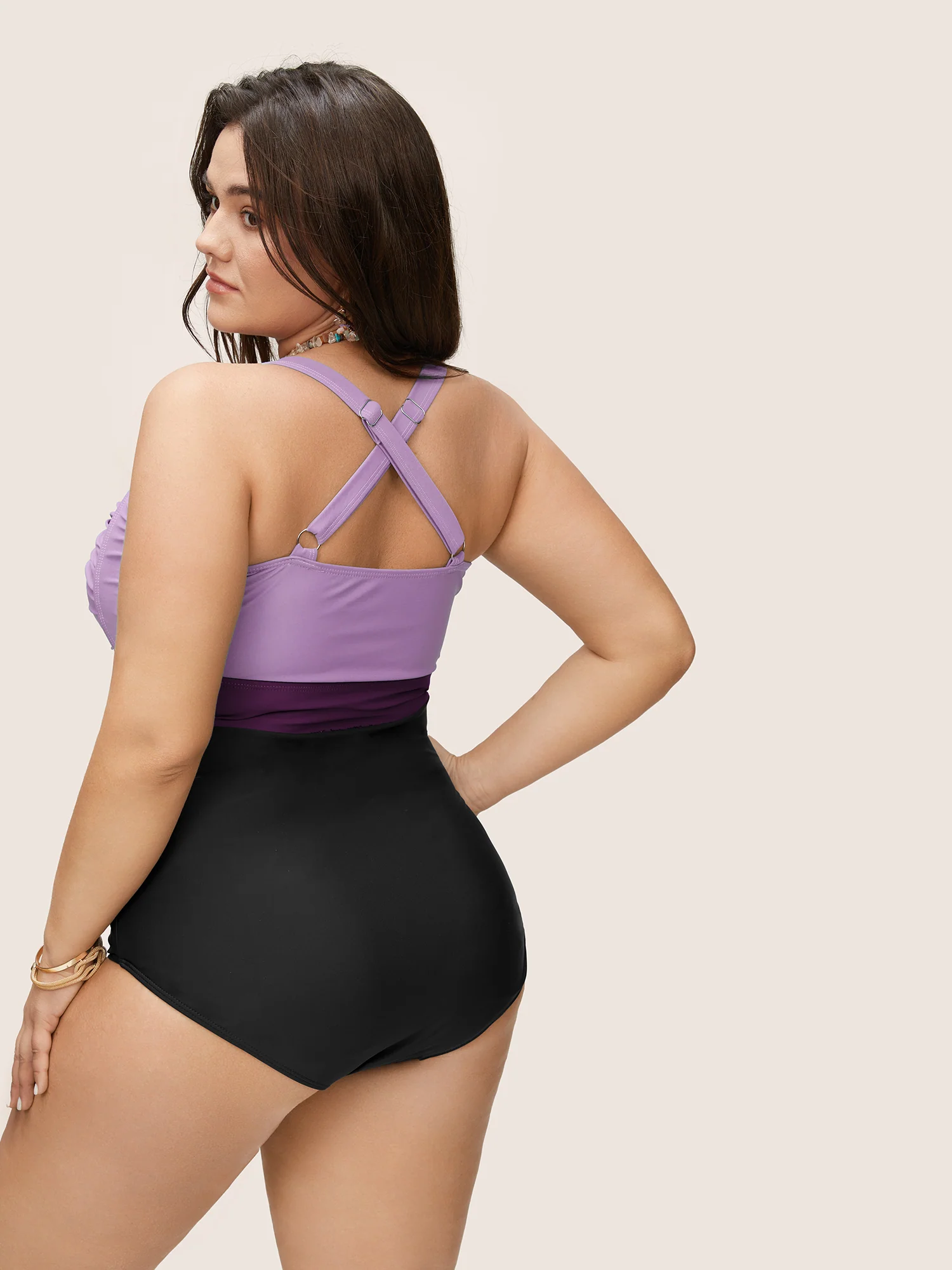 Contrast Twist Front Tummy-Control One Piece Swimsuit - Image 15