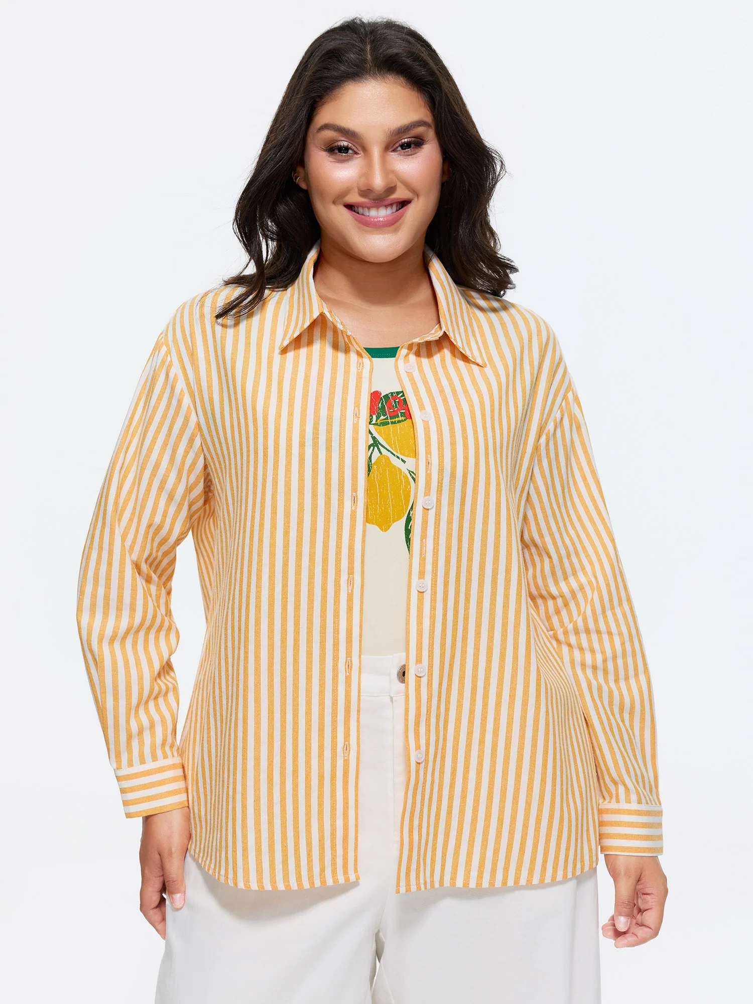 Cotton Button-Down Long Shirt