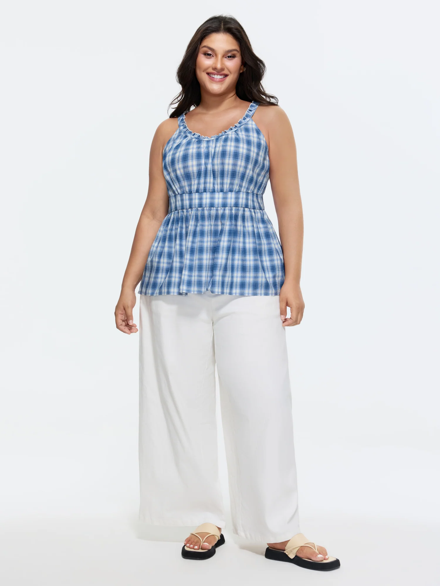 Cotton Check Print Fit And Flare Tank Top - Image 3