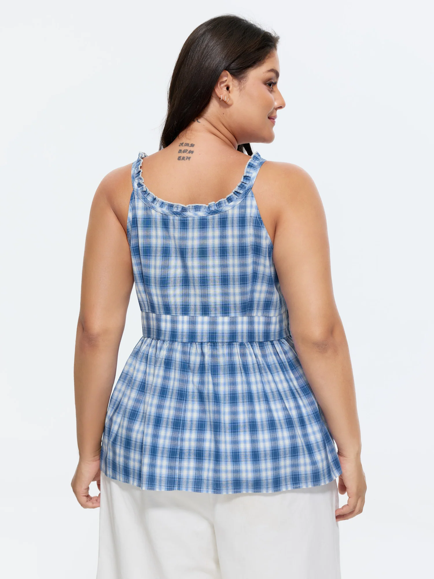 Cotton Check Print Fit And Flare Tank Top - Image 4
