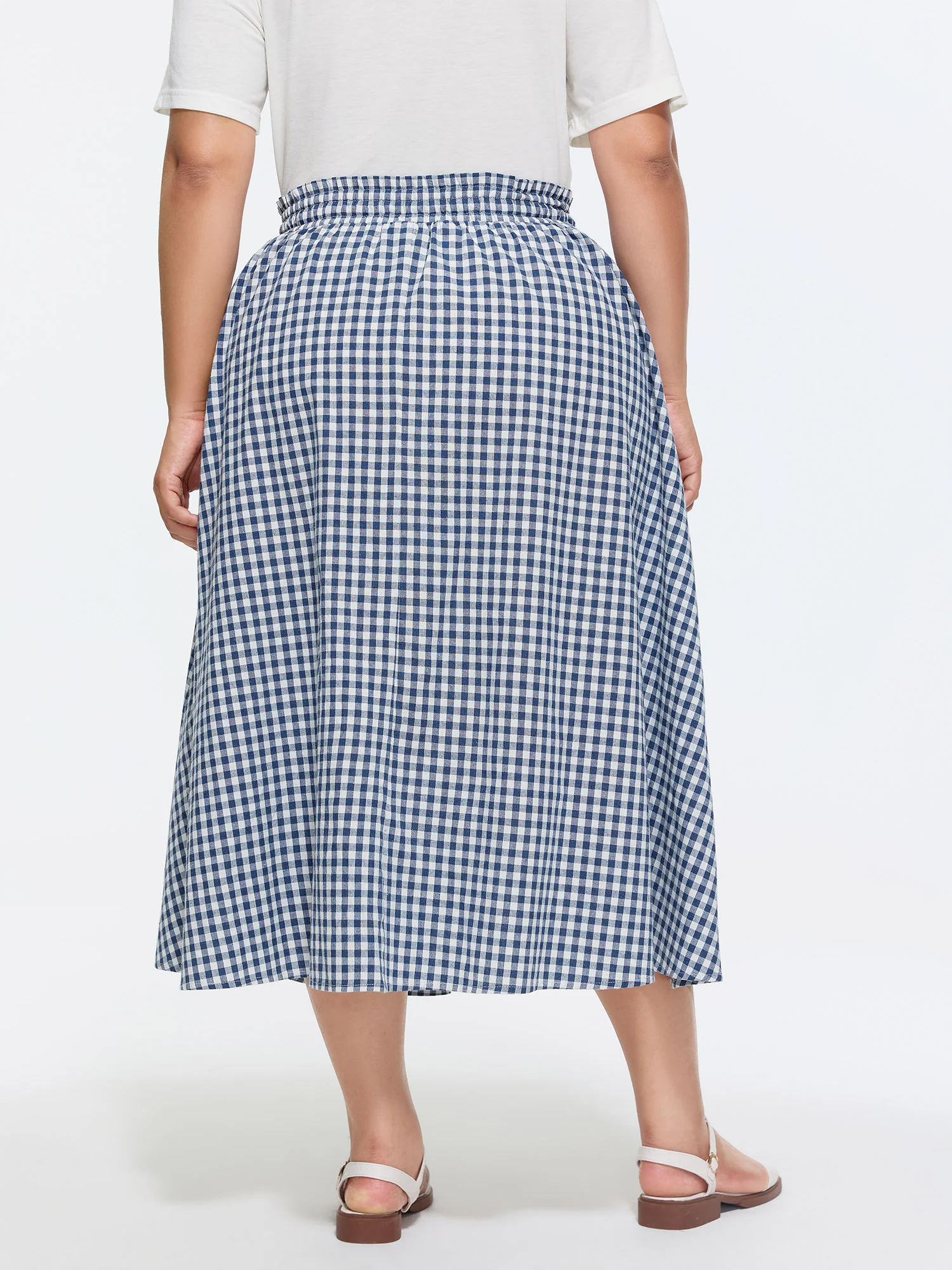 Cotton Checkered Print Shirred Drawstring Waist Maxi Skirt - Image 5