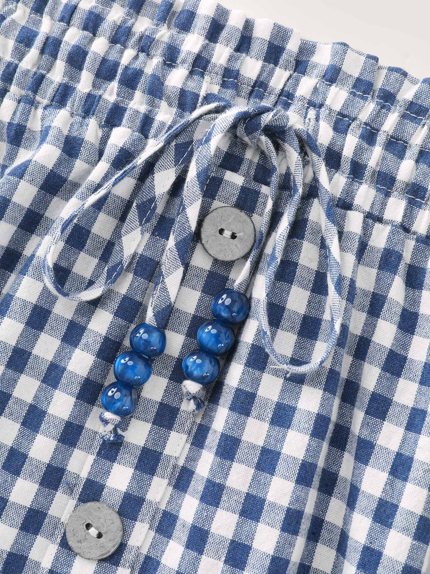 Cotton Checkered Print Shirred Drawstring Waist Maxi Skirt - Image 7