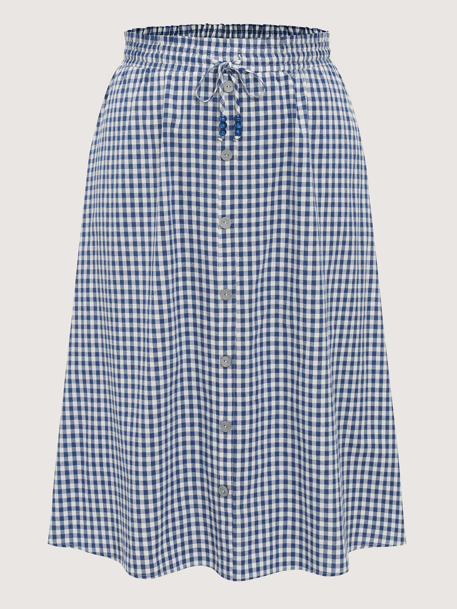 Cotton Checkered Print Shirred Drawstring Waist Maxi Skirt - Image 8
