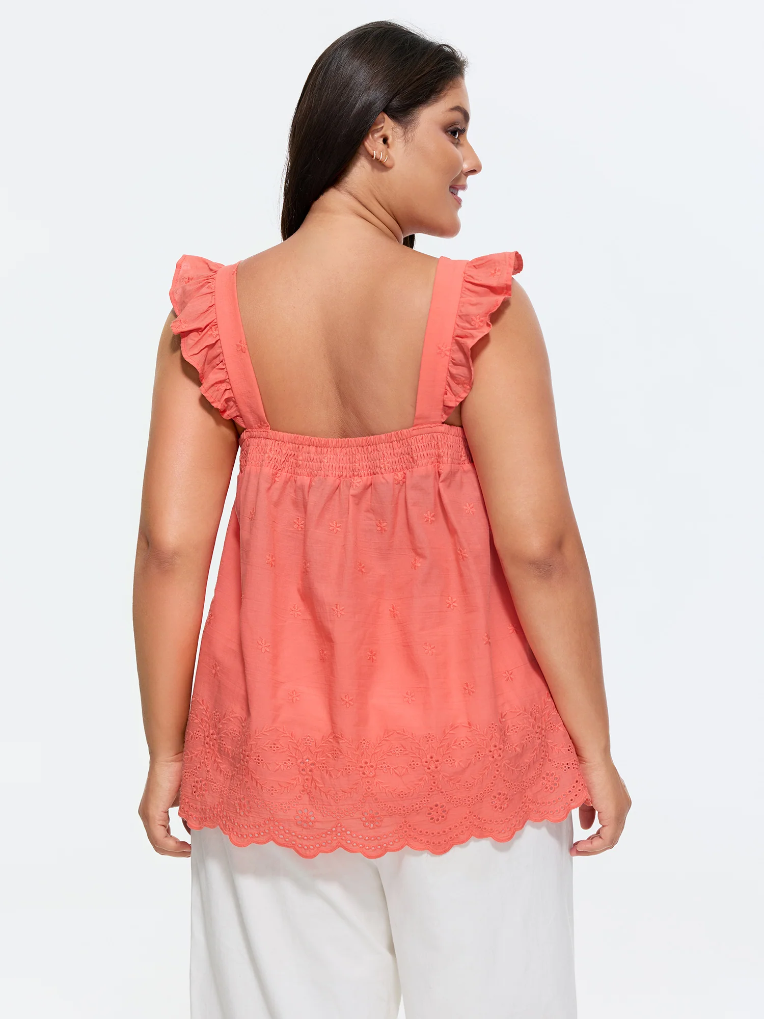 Cotton Embroidered Ruffled Strap Tank Top - Image 4