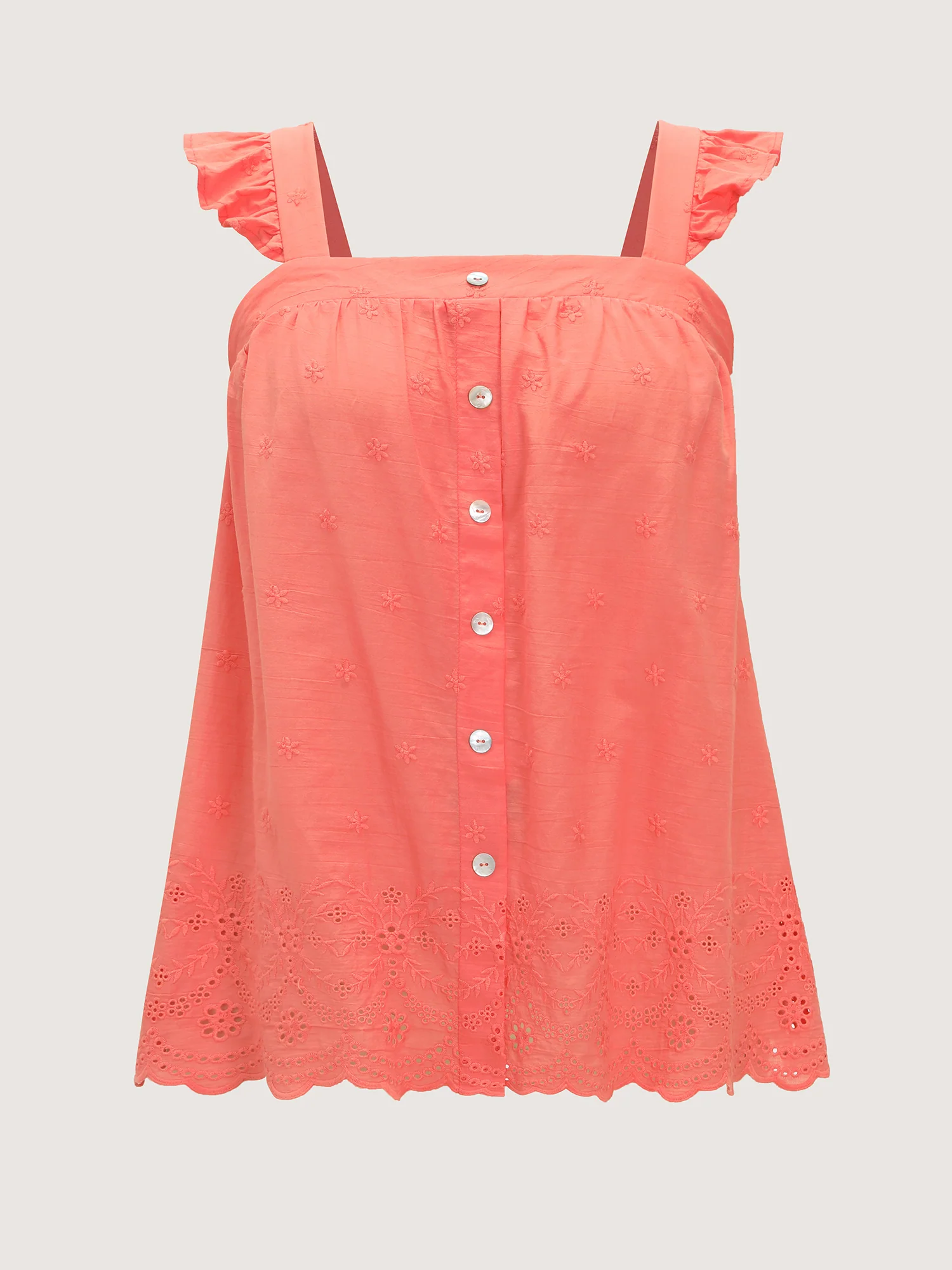 Cotton Embroidered Ruffled Strap Tank Top - Image 7