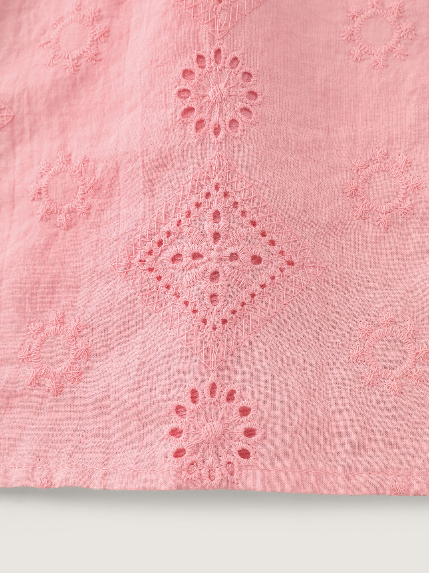 Cotton Eyelet Embroidered V-Neck Bubble Sleeve Blouse - Image 6