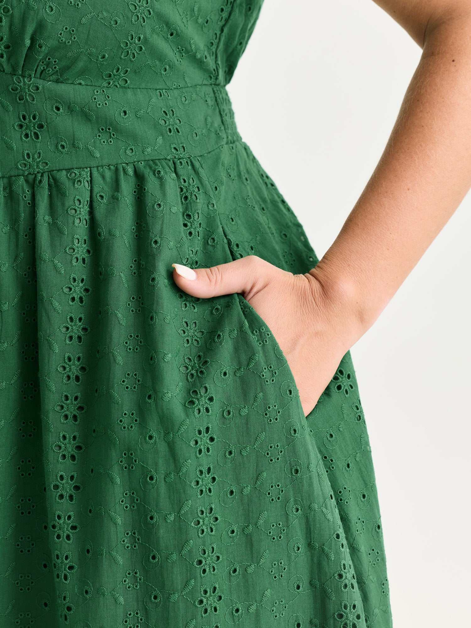 Cotton Eyelet Trim Cinched-Waist Midi Dress - Image 3