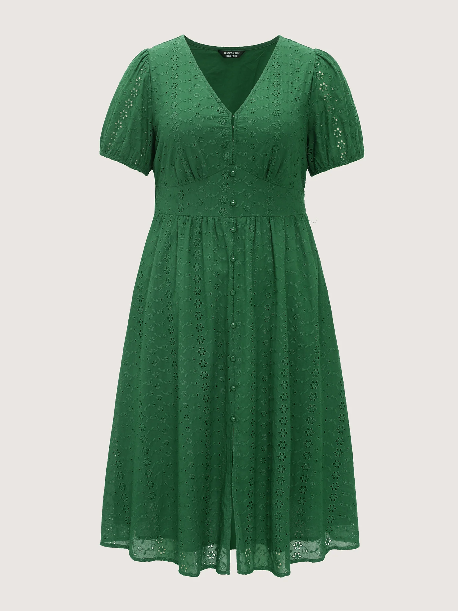 Cotton Eyelet Trim Cinched-Waist Midi Dress - Image 8