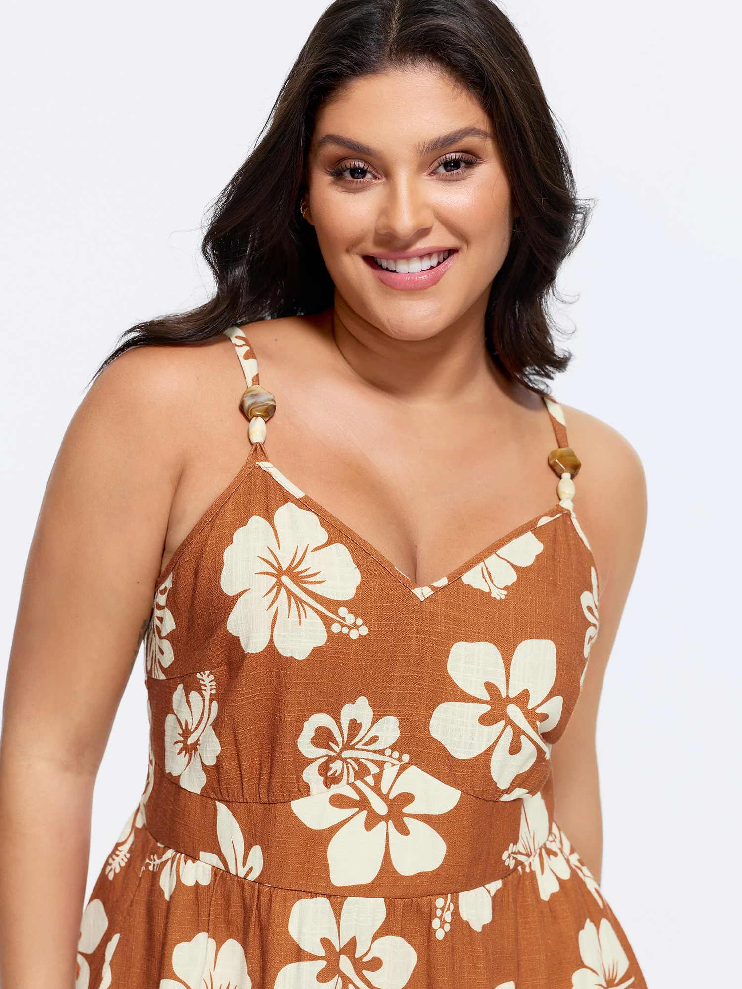 Cotton Floral Print Sweetheart Neckline Midi Dress - Image 2