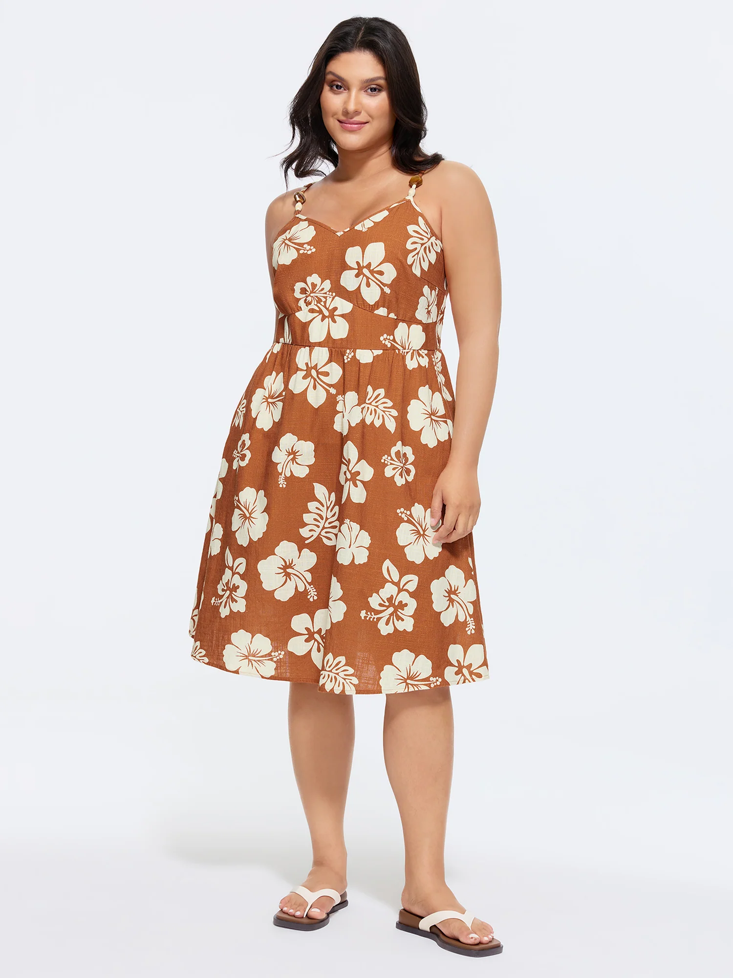 Cotton Floral Print Sweetheart Neckline Midi Dress - Image 3