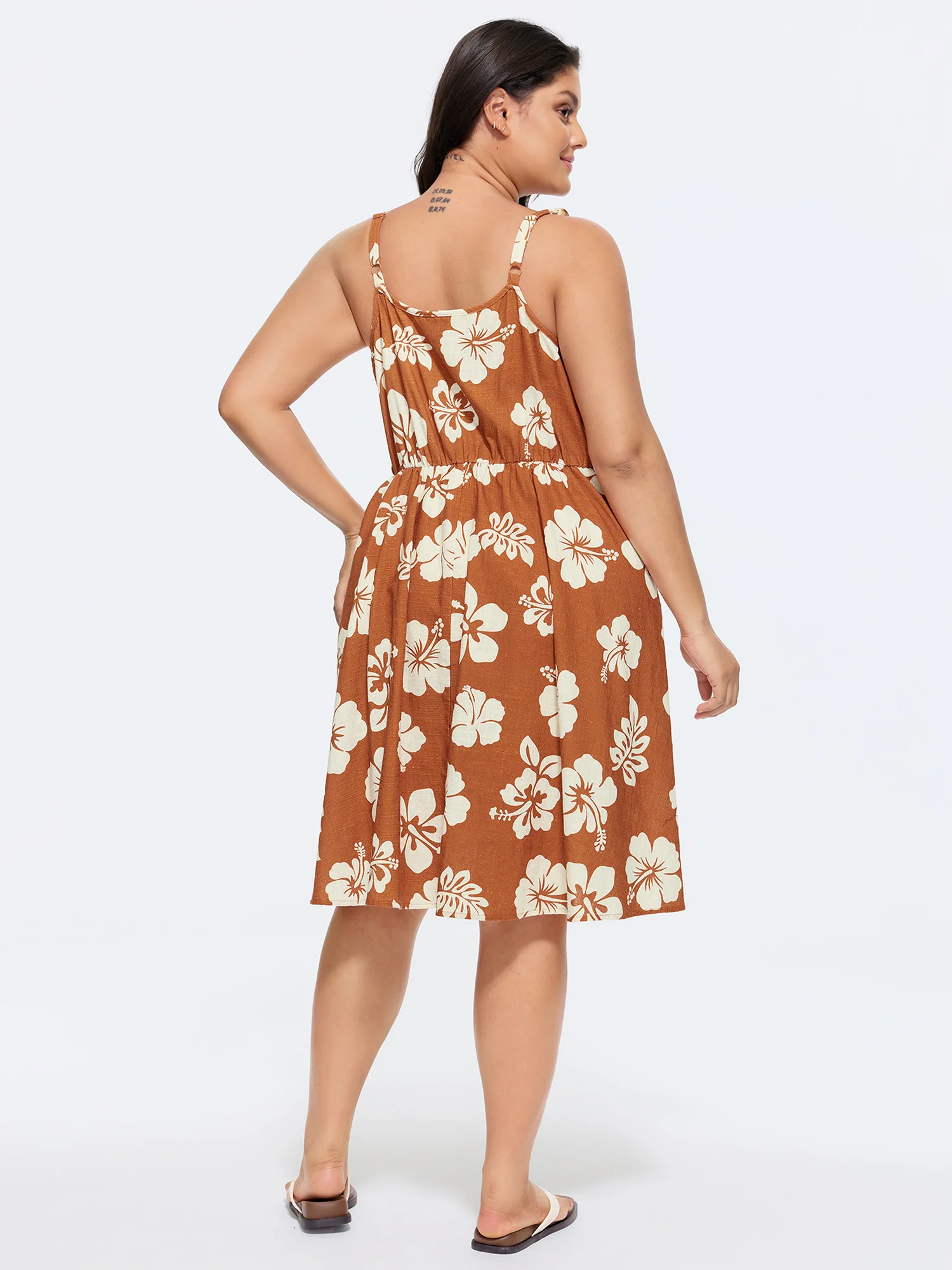 Cotton Floral Print Sweetheart Neckline Midi Dress - Image 4