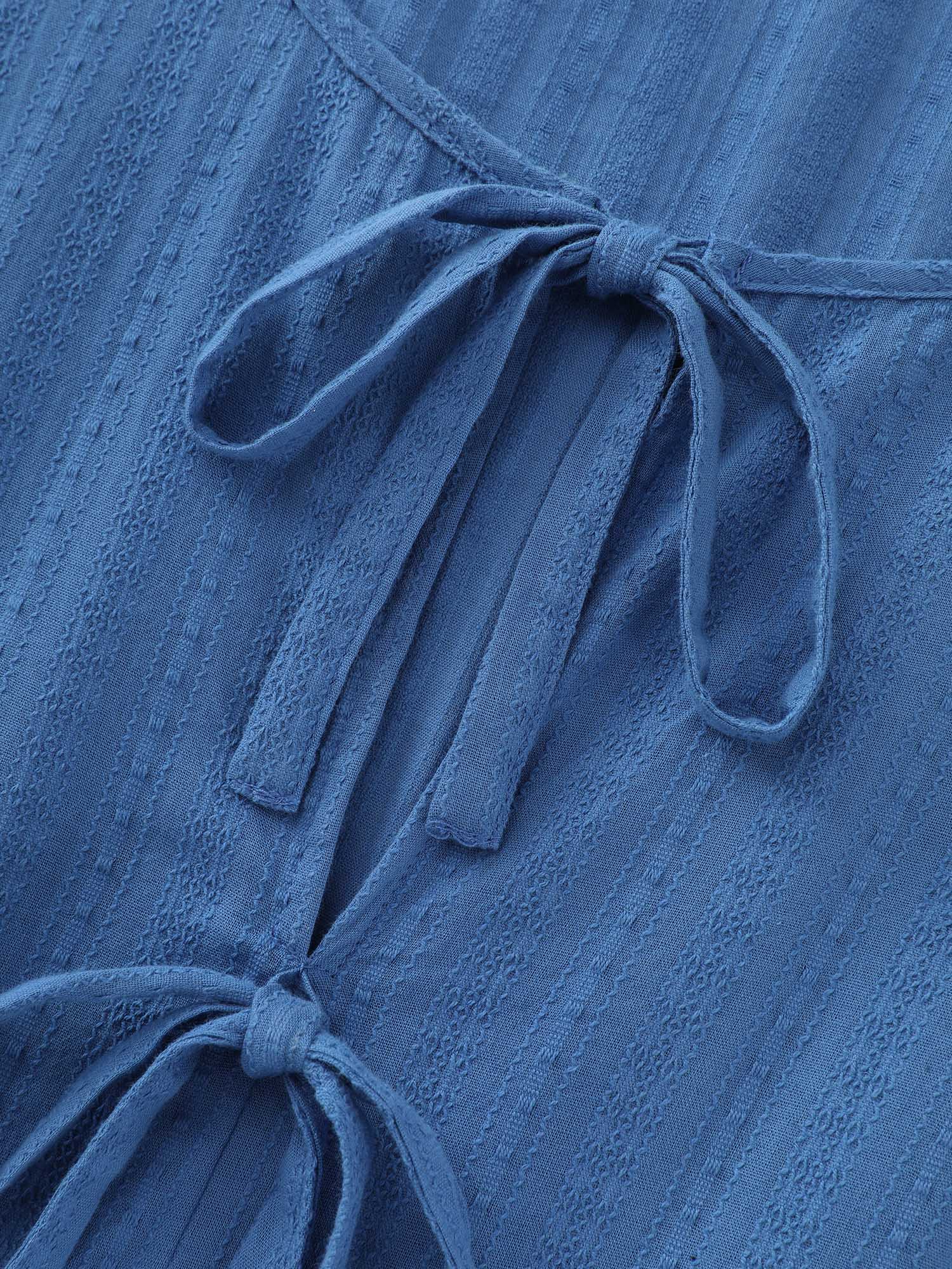 Cotton Front-Tie Puff Sleeve Blouse - Image 5