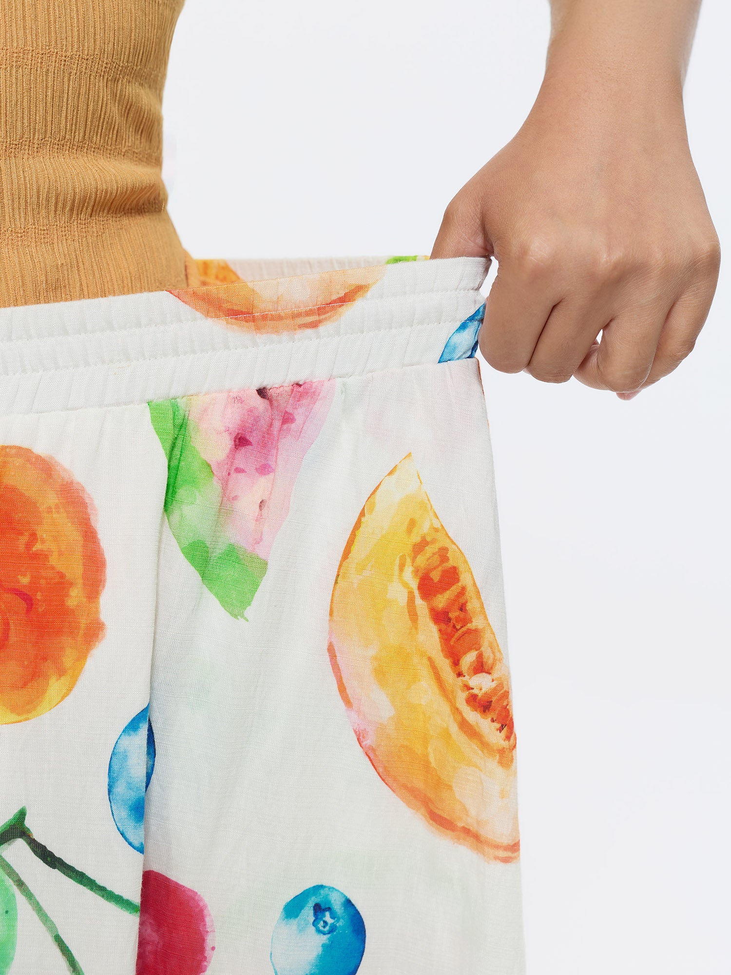 Cotton Fruit Print Shirred Waist Maxi Skirt - Image 4