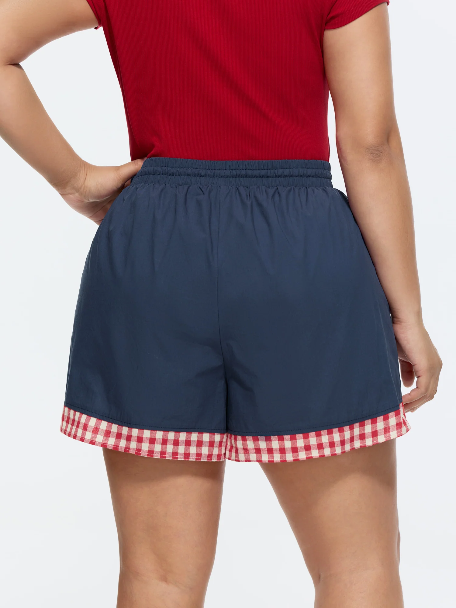 Cotton Gingham Print Contrast Hem Shorts - Image 5