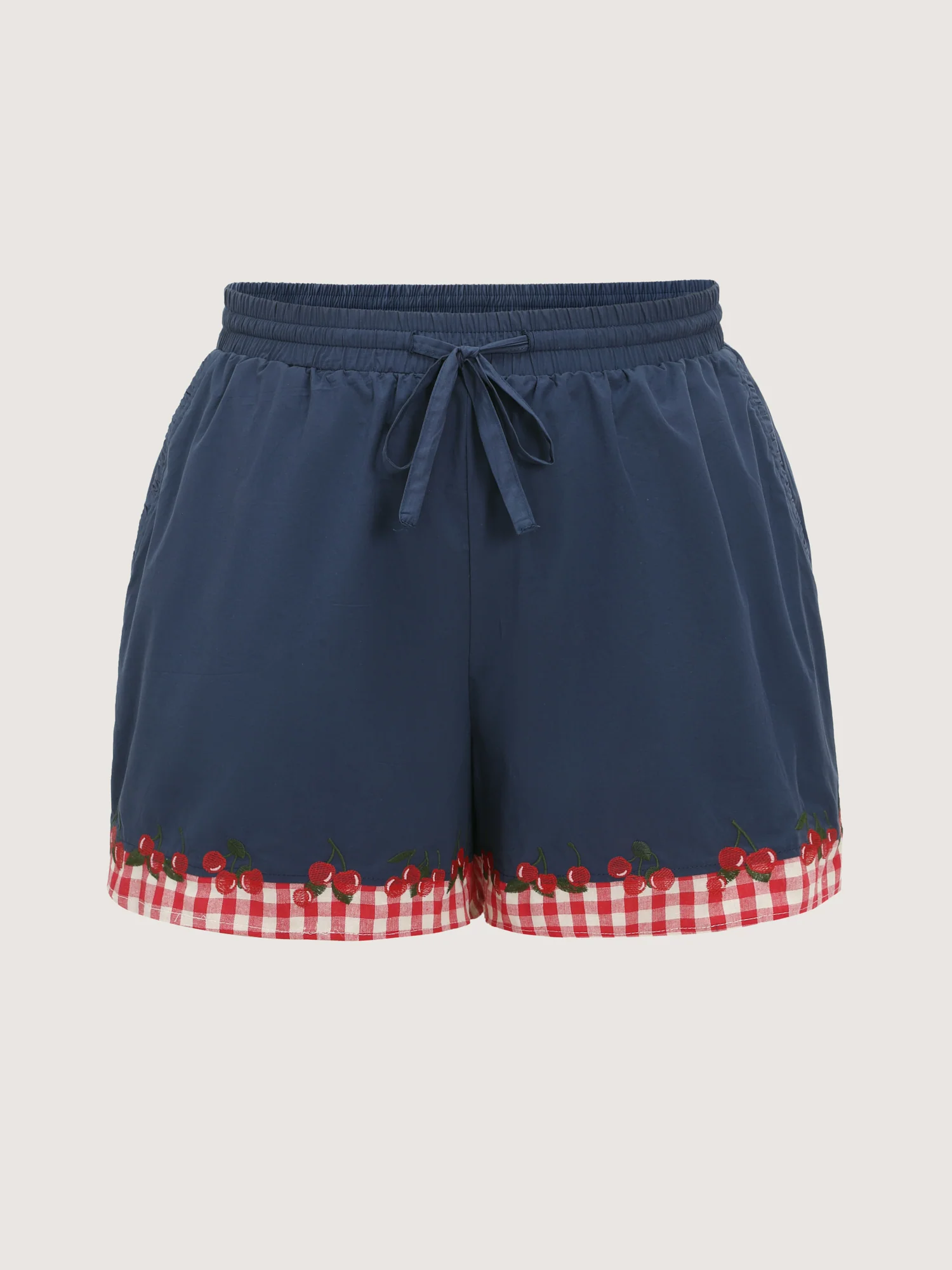 Cotton Gingham Print Contrast Hem Shorts - Image 8
