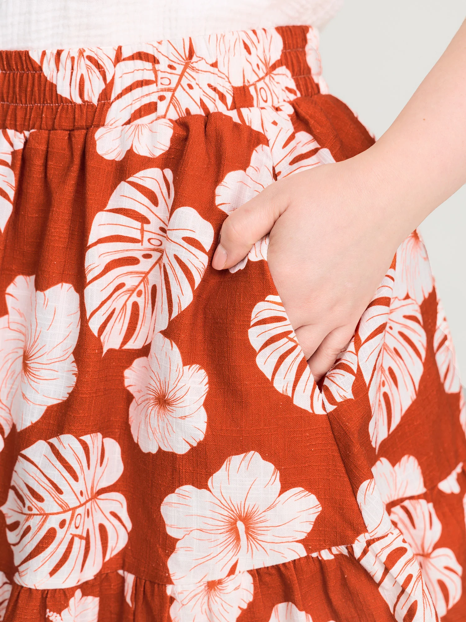 Cotton Large Floral Print Flowy Midi Skirt - Image 3