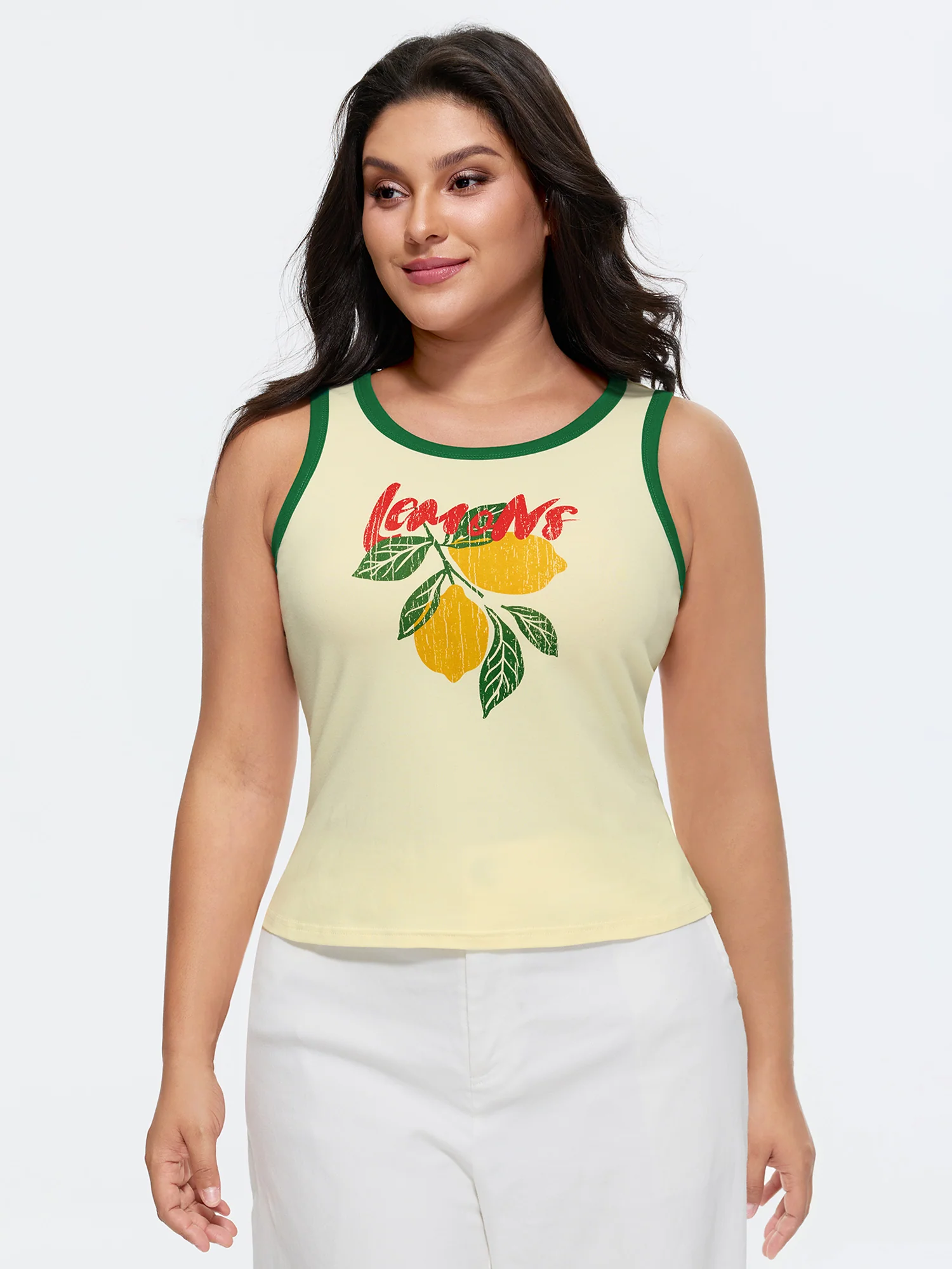 Cotton Lemon Print Scoop Neck Tank Top - Image 2