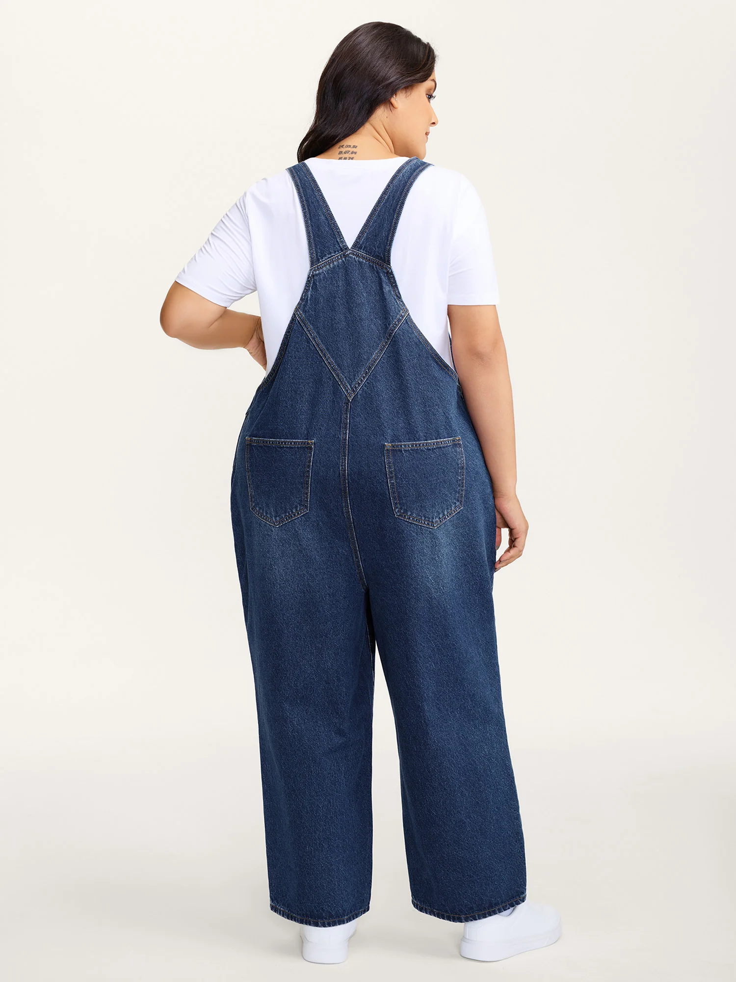 Cotton Relaxed-Fit Side Button Overall Denim Jumpsuit - Image 4