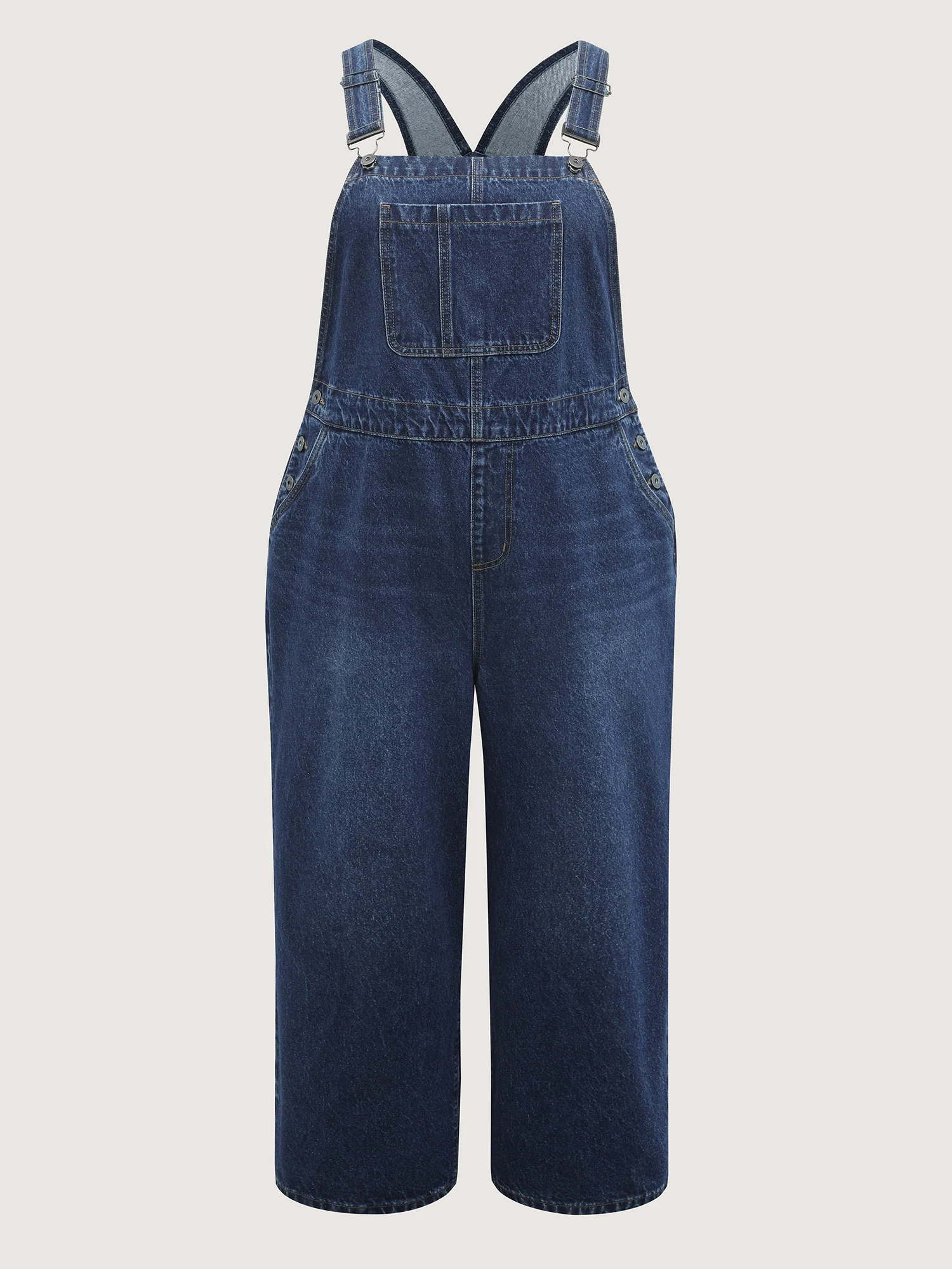 Cotton Relaxed-Fit Side Button Overall Denim Jumpsuit - Image 7