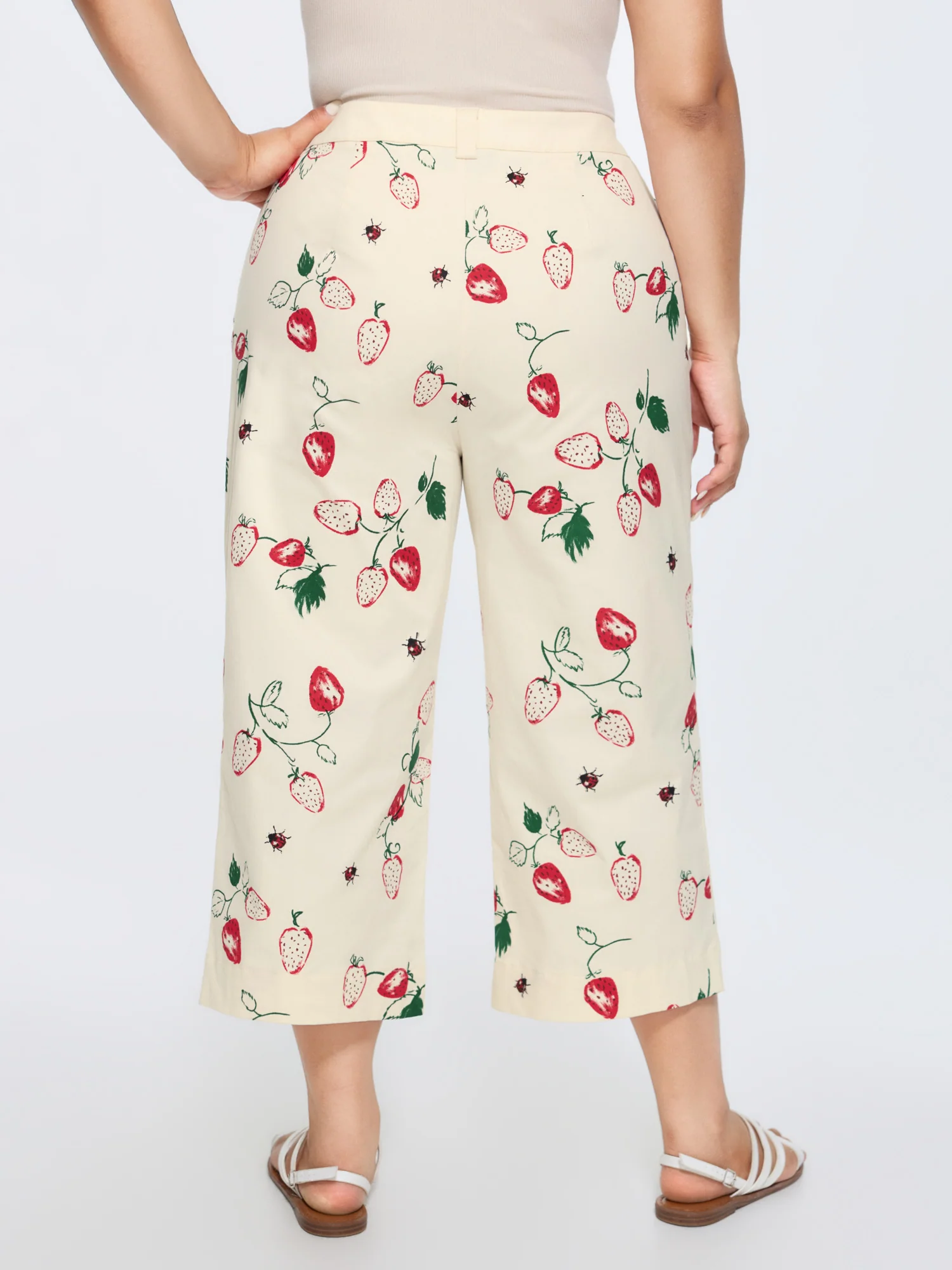 Cotton Strawberry Print Straight-Leg Pants - Image 4