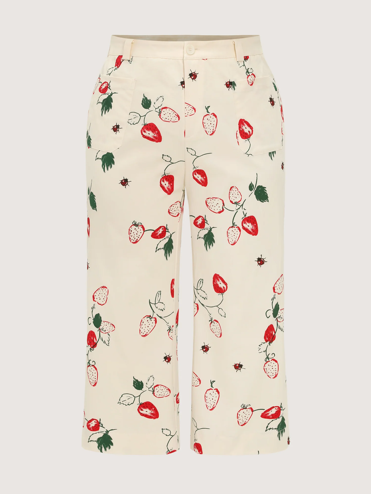 Cotton Strawberry Print Straight-Leg Pants - Image 7