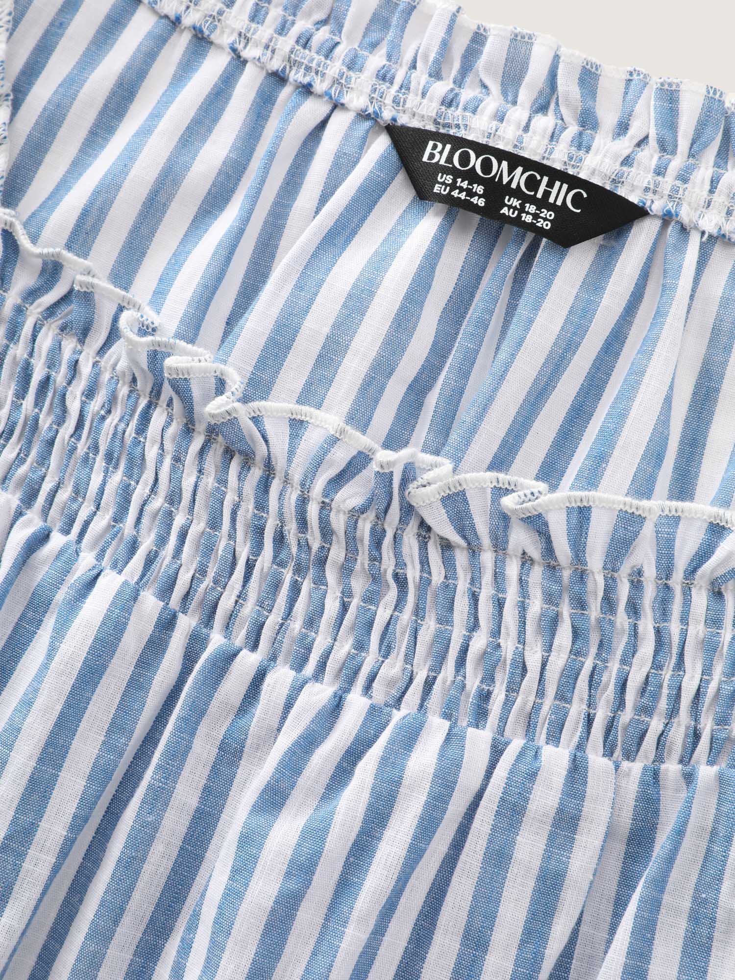 Cotton Striped Shirred Bust-Friendly Neckline Blouse - Image 5