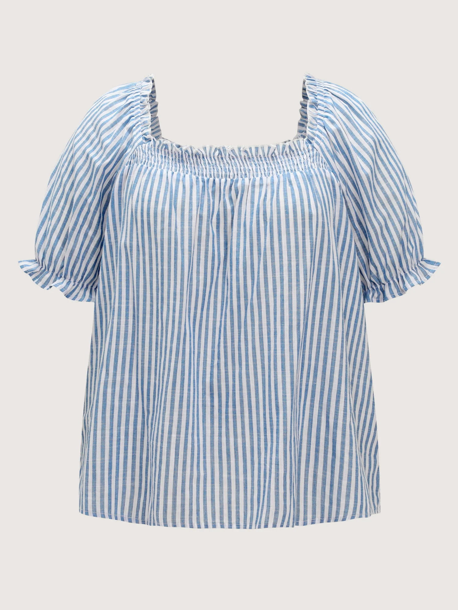 Cotton Striped Shirred Bust-Friendly Neckline Blouse - Image 7