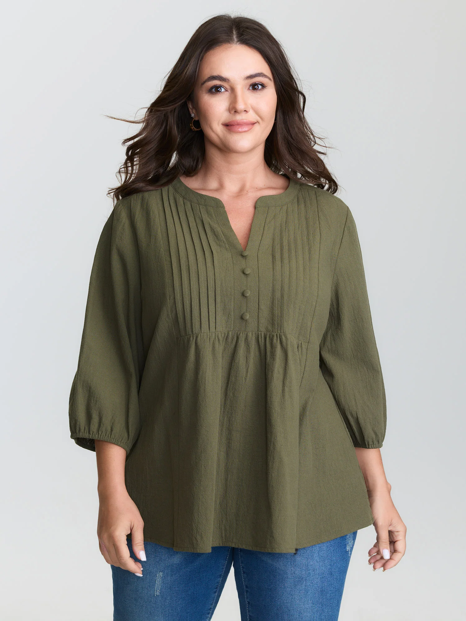 Cotton Toothpick Pleat Notched Collar Blouse