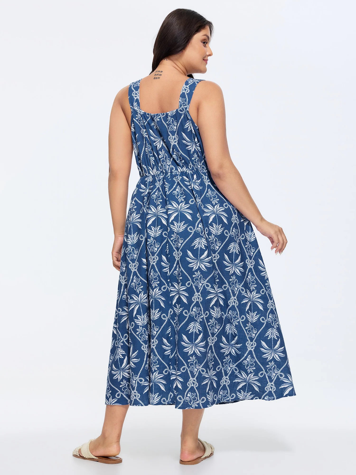 Cotton Tropical Print Wide Straps Flowy Maxi Dress - Image 3