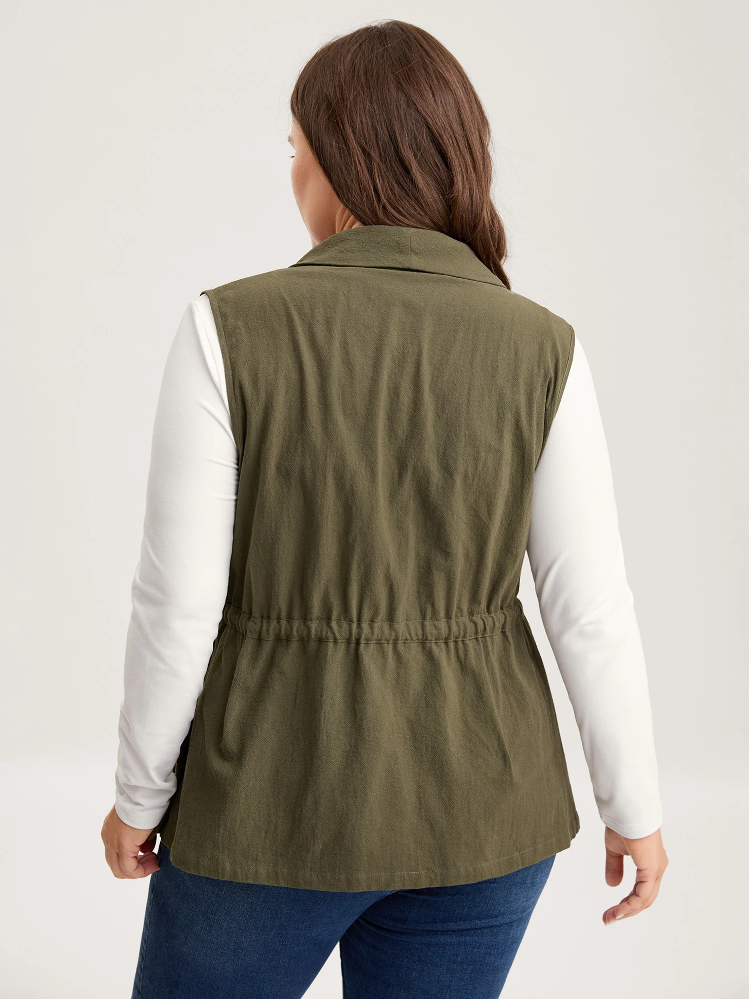 Cotton Waist Defining Drawstring Pocket Vest - Image 5