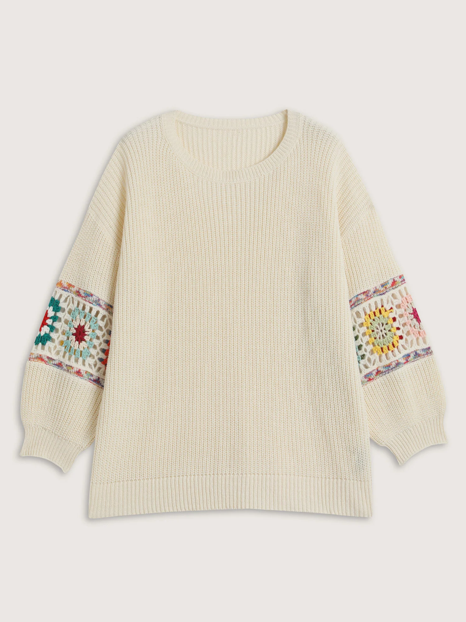 Crochet Floral Sleeve Lace Trim Pullover - Image 10