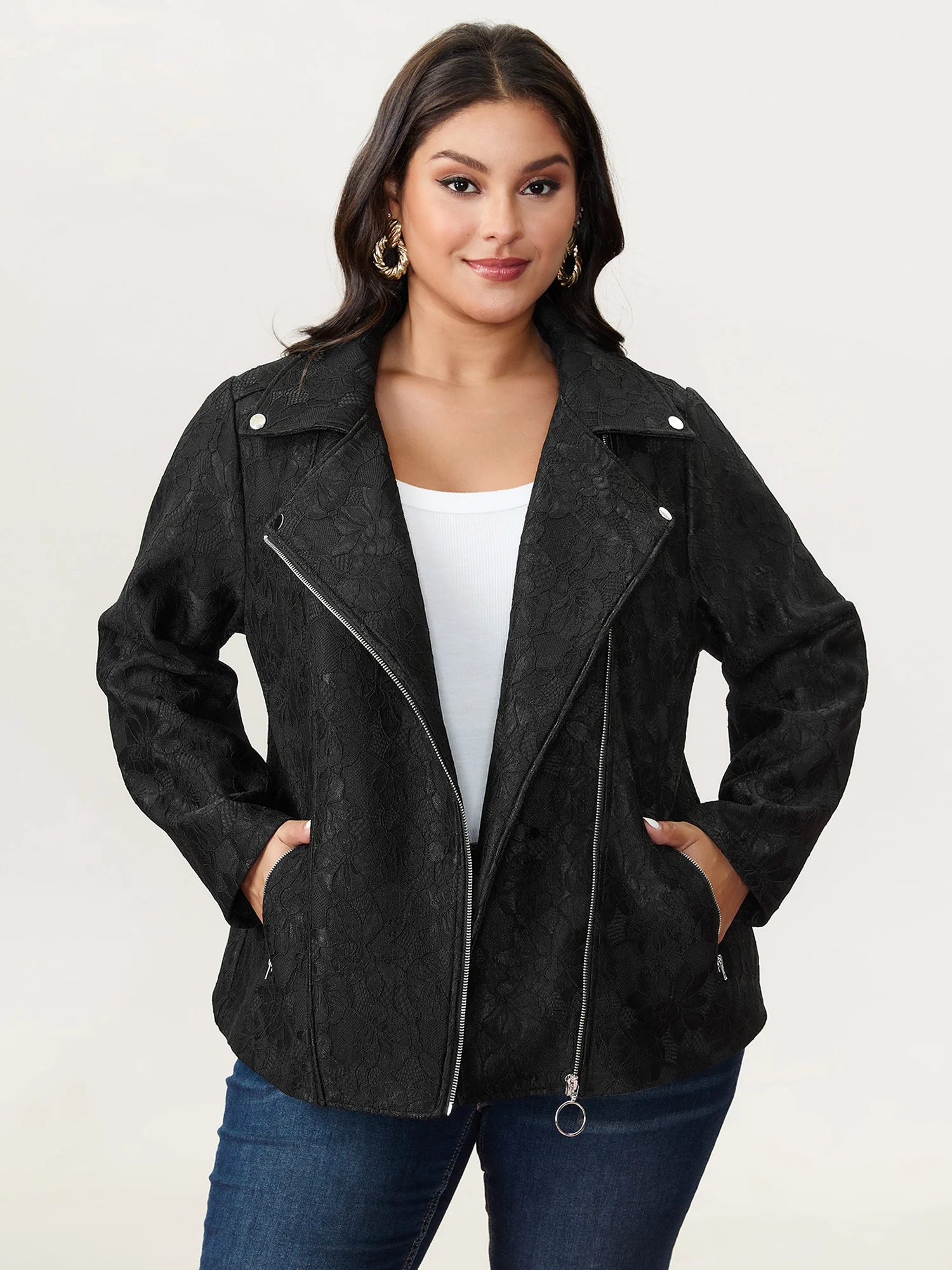 Lace Mesh Pocket Zipper Jacket