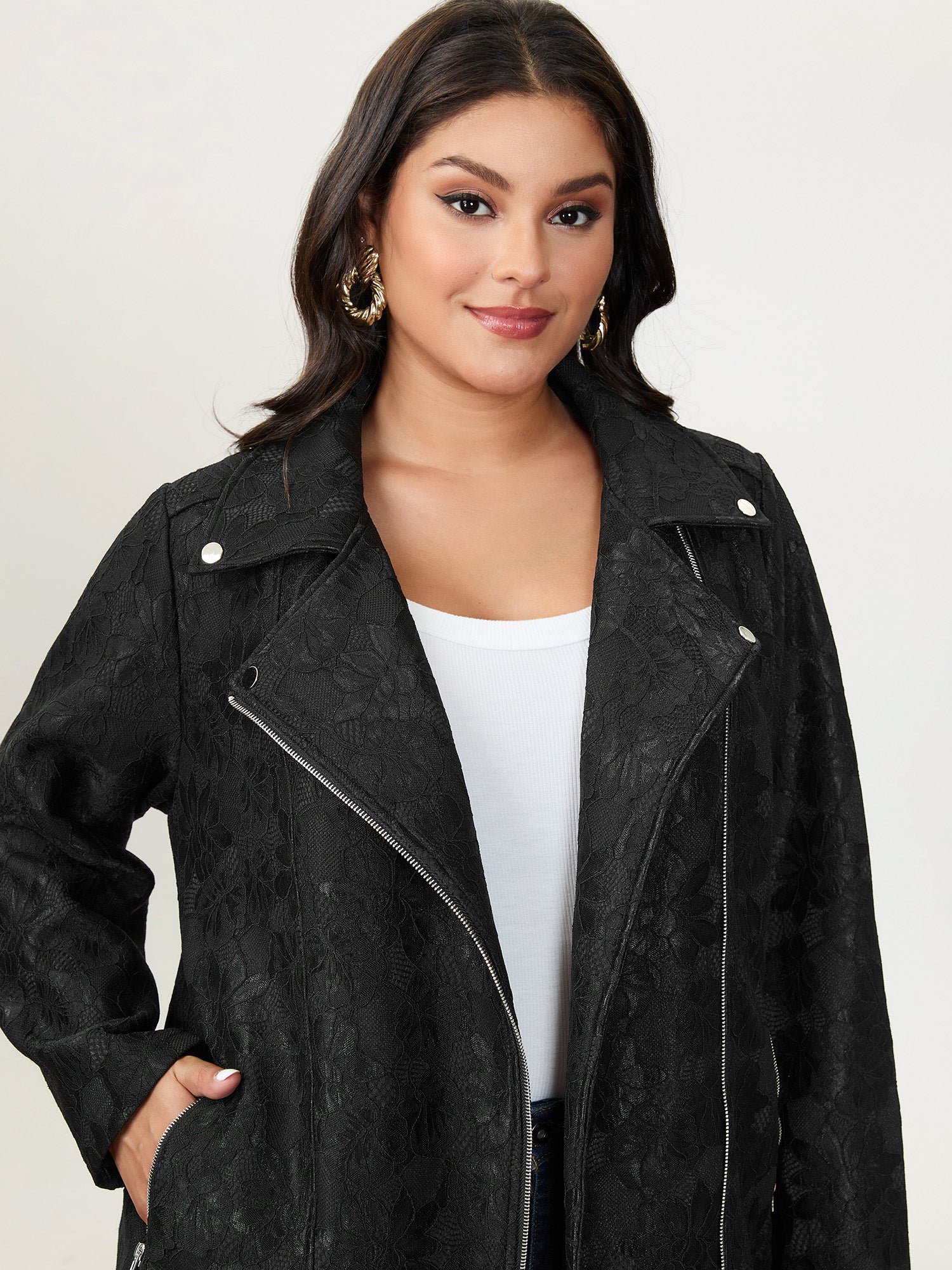 Lace Mesh Pocket Zipper Jacket - Image 3
