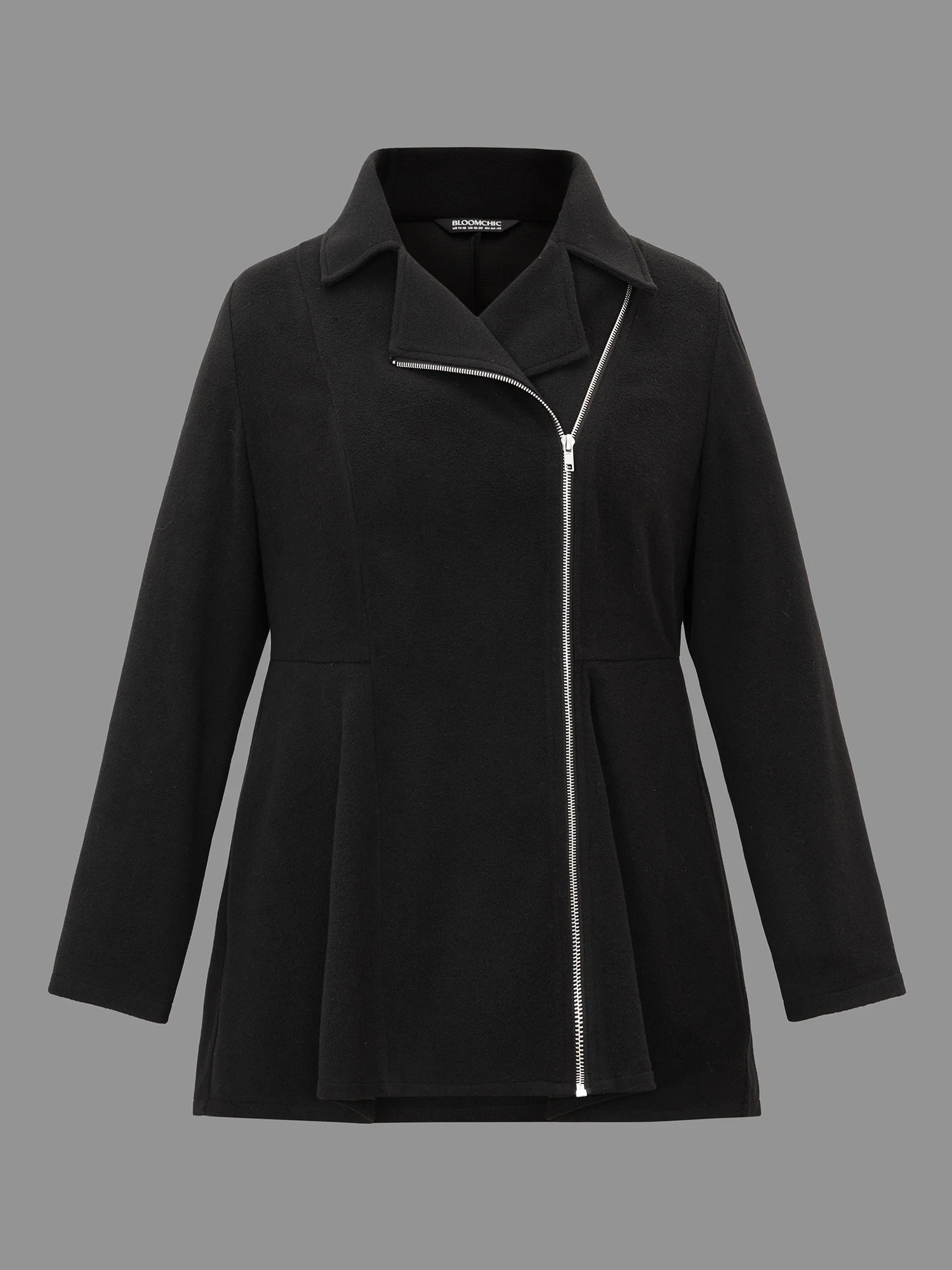 Curved Hem Zipper Placket Pockets Coat - Image 7