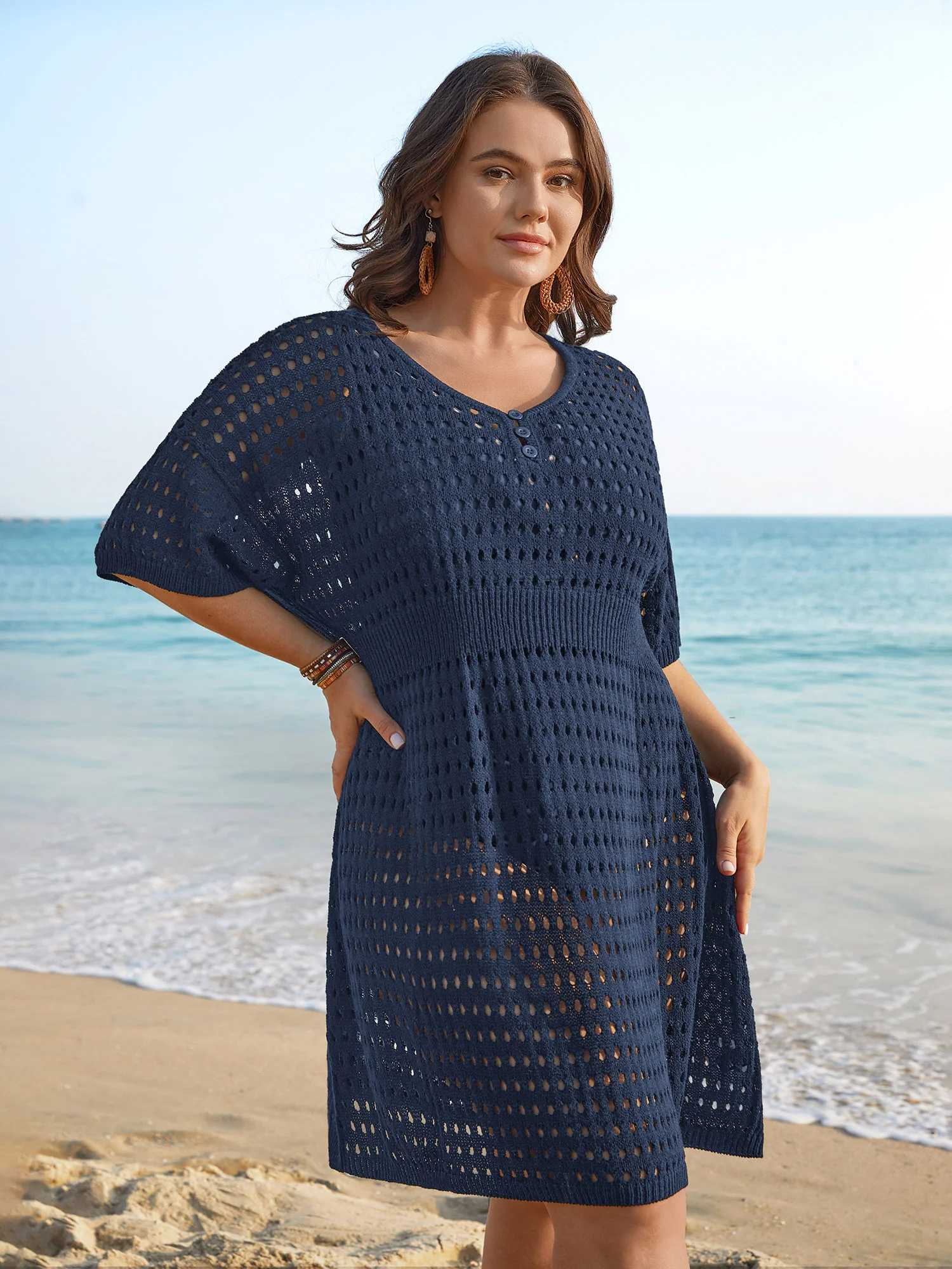 Cut-Out Waist-Cinched Button Swim Cover-Up - Image 4