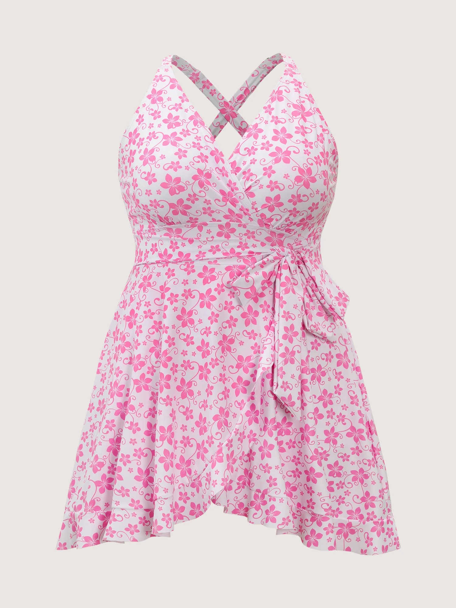 Cute Floral Print Anti-Float Tie Swim Dress - Image 8