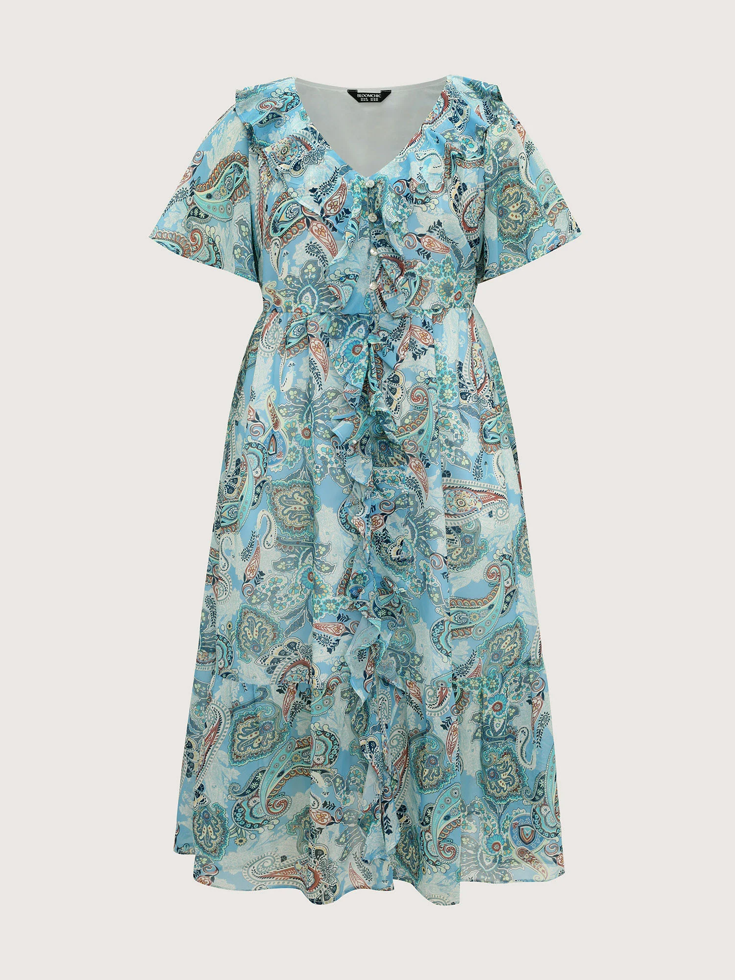 Delicate Paisley Print Ruffled Detail Maxi Dress - Image 7