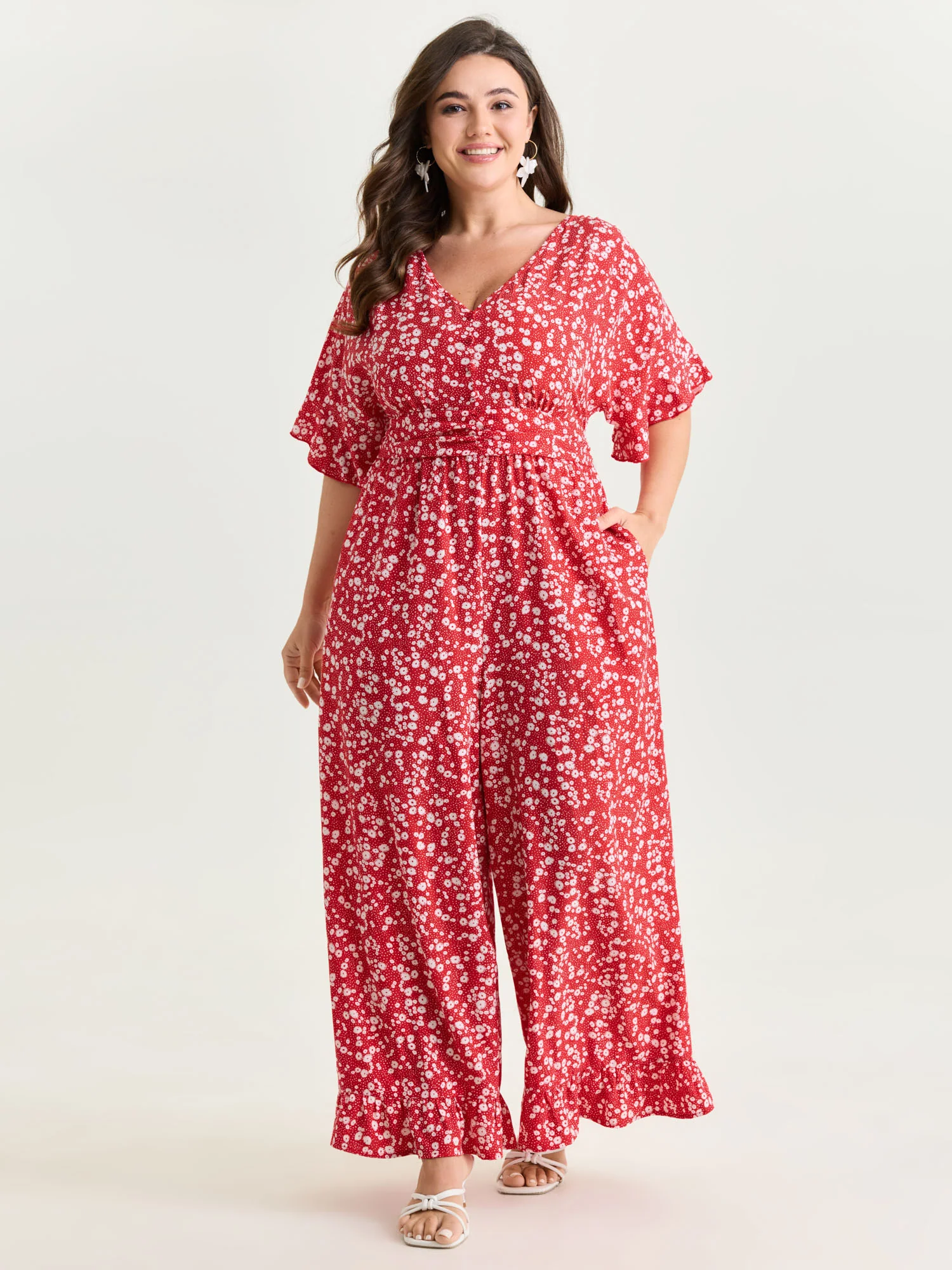 Ditsy Floral Print Ruffled Hem Jumpsuit - Image 3