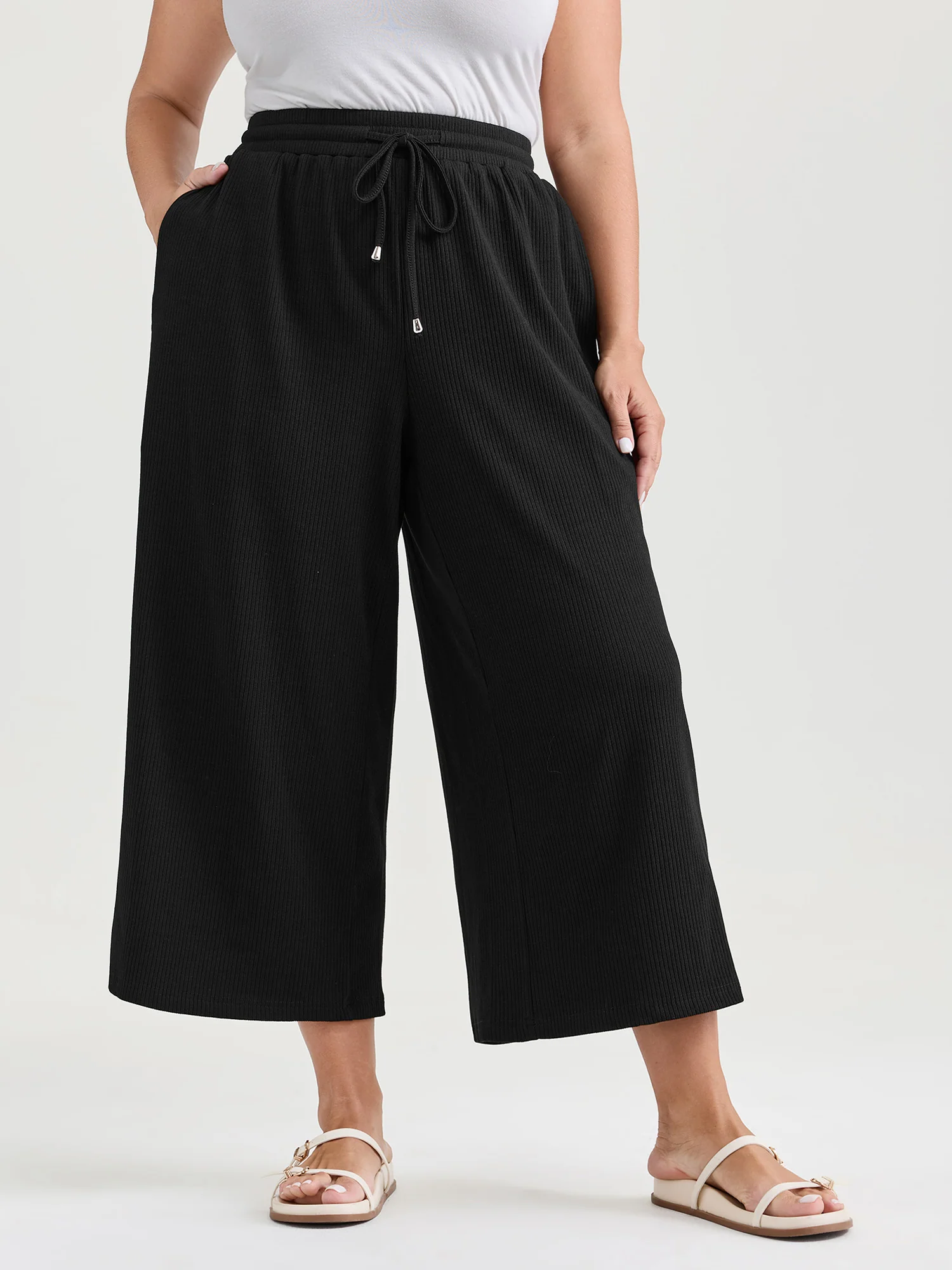 Drawstring Waist Stretchy Textured Sweatpants - Image 2