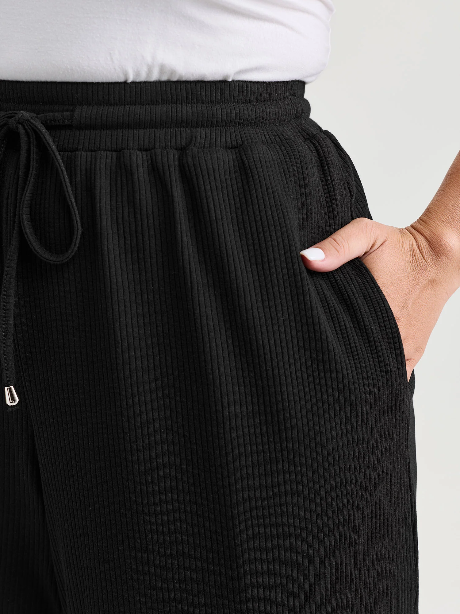 Drawstring Waist Stretchy Textured Sweatpants - Image 3