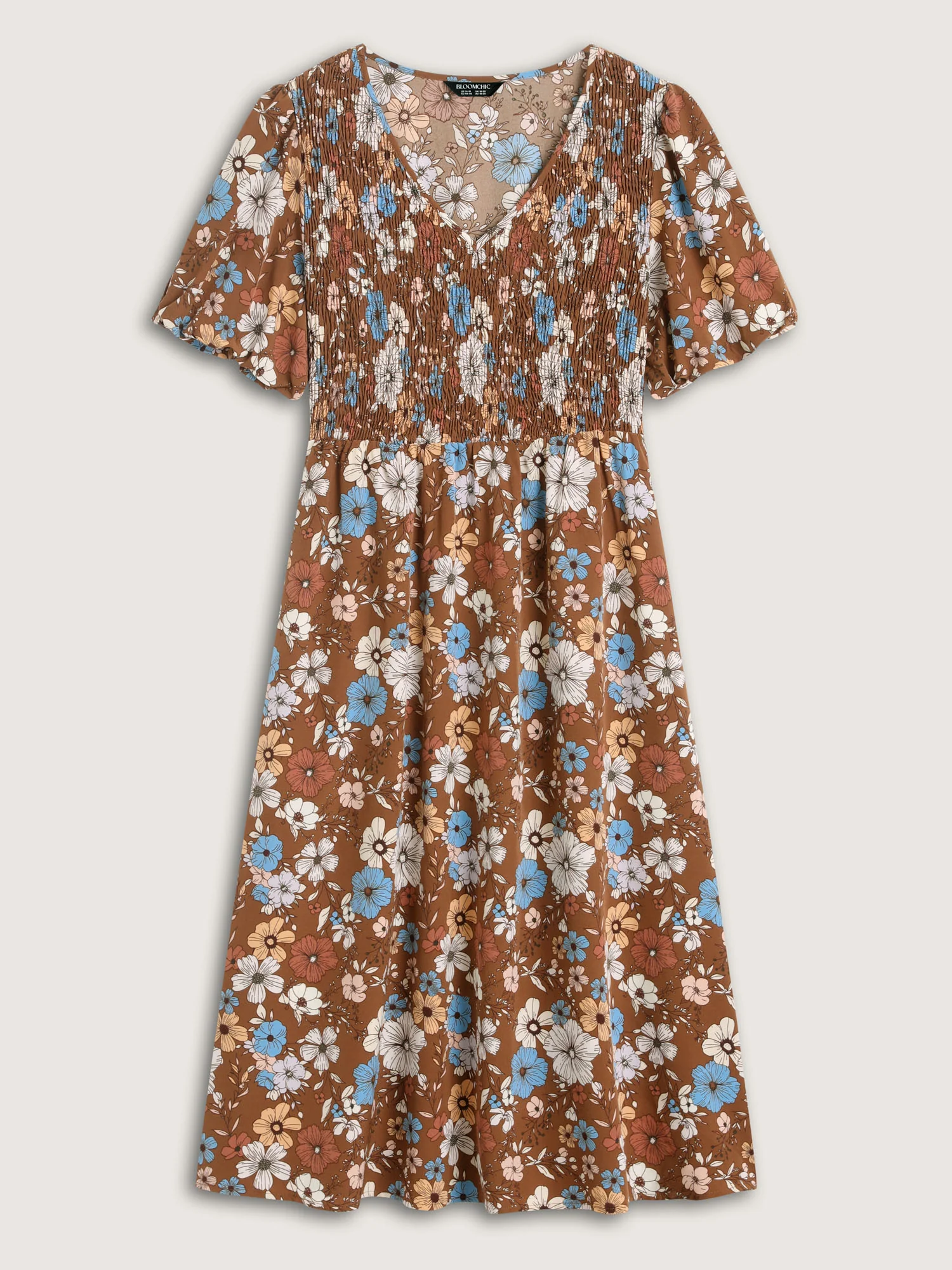 Fall Florals Shirred Bodice Midi Dress - Image 7