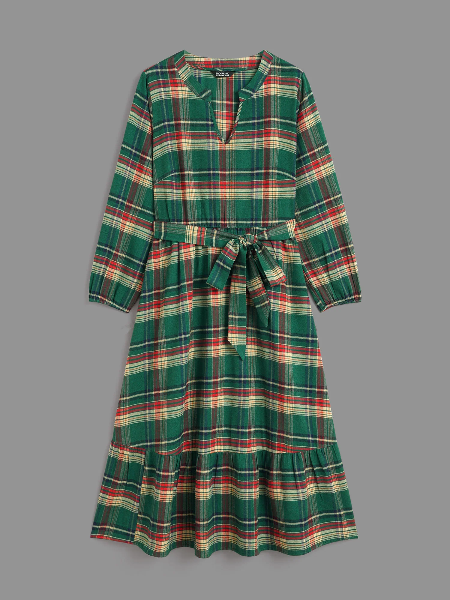 Festive Notched Collar Plaid Dress - Image 7