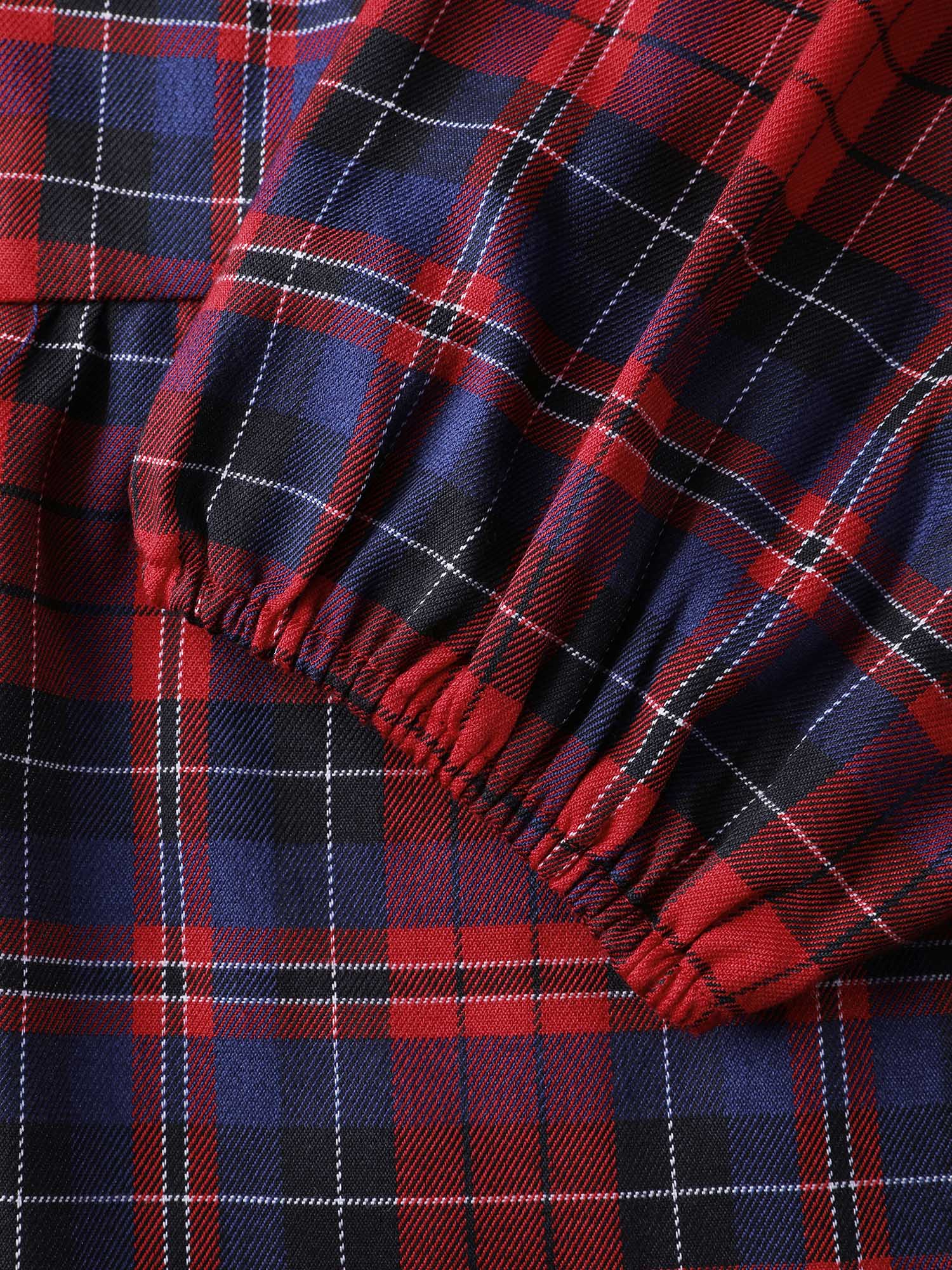 Festive Plaid Bowknots Adjustable Blouse - Image 6